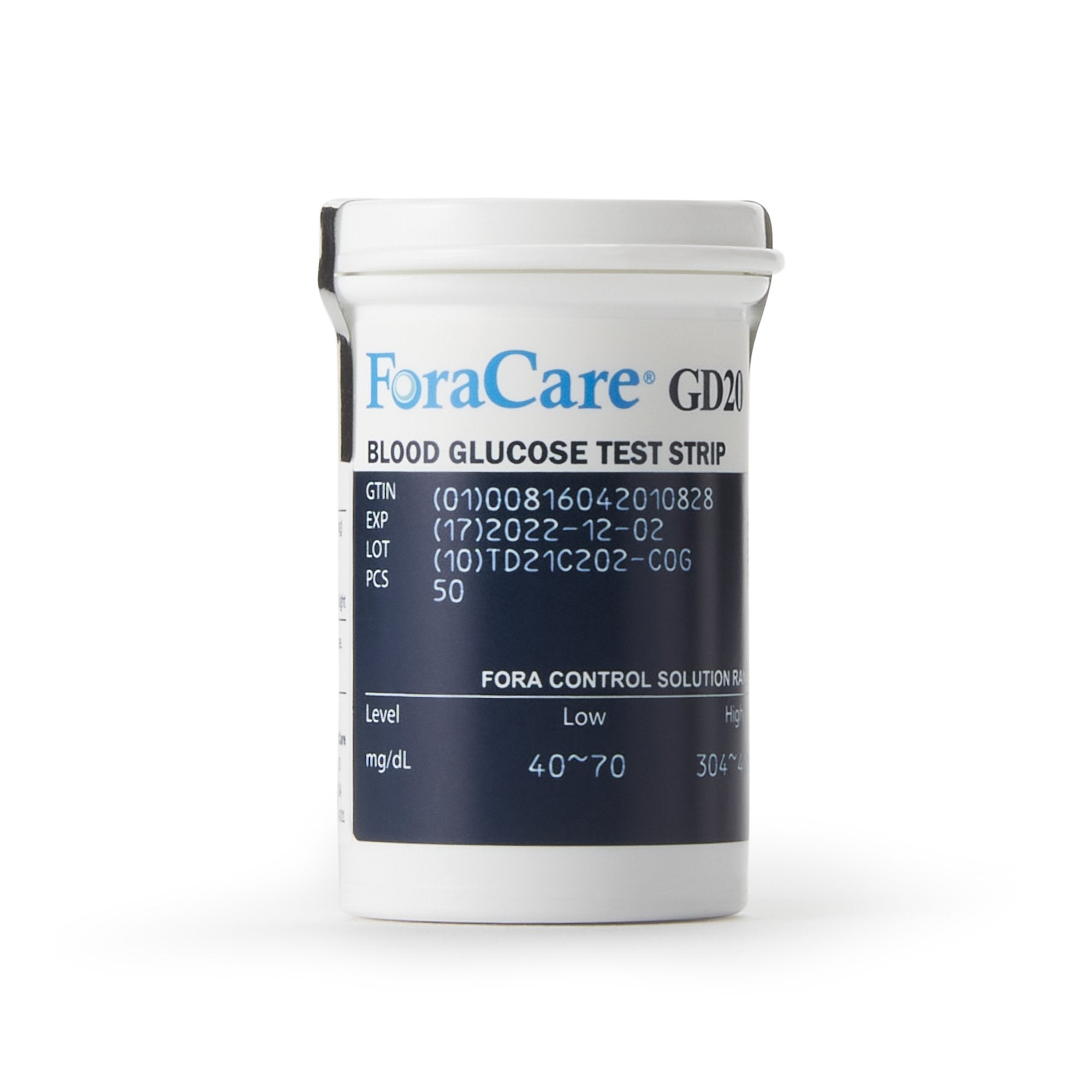 Blood Glucose Test Strips FORA GD20 50 Strips per Pack For FORA GD20 Blood Glucose Monitoring System