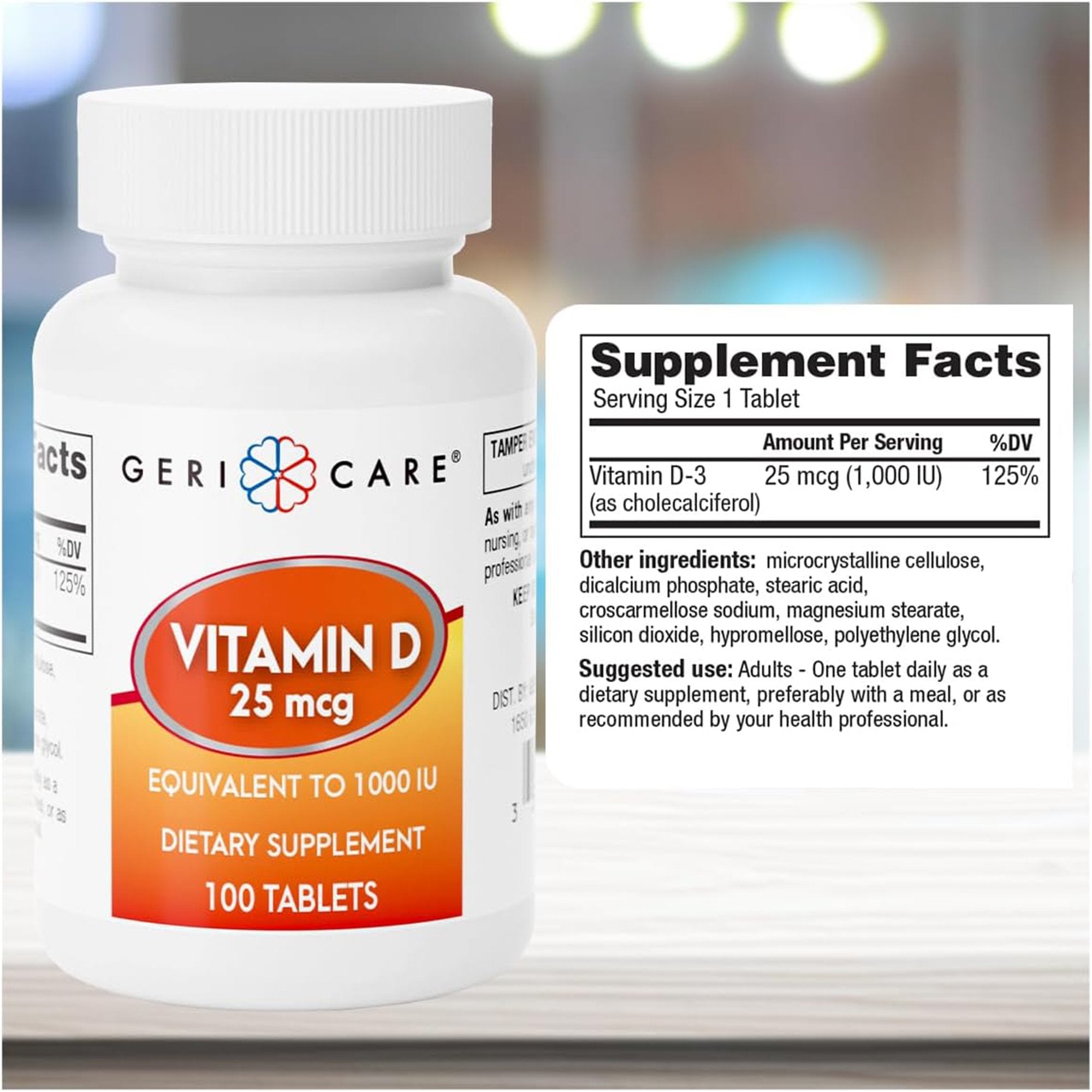 Vitamin Supplement Geri-Care® Vitamin D3 1,000 IU Strength Tablet 100 per Bottle - image 3