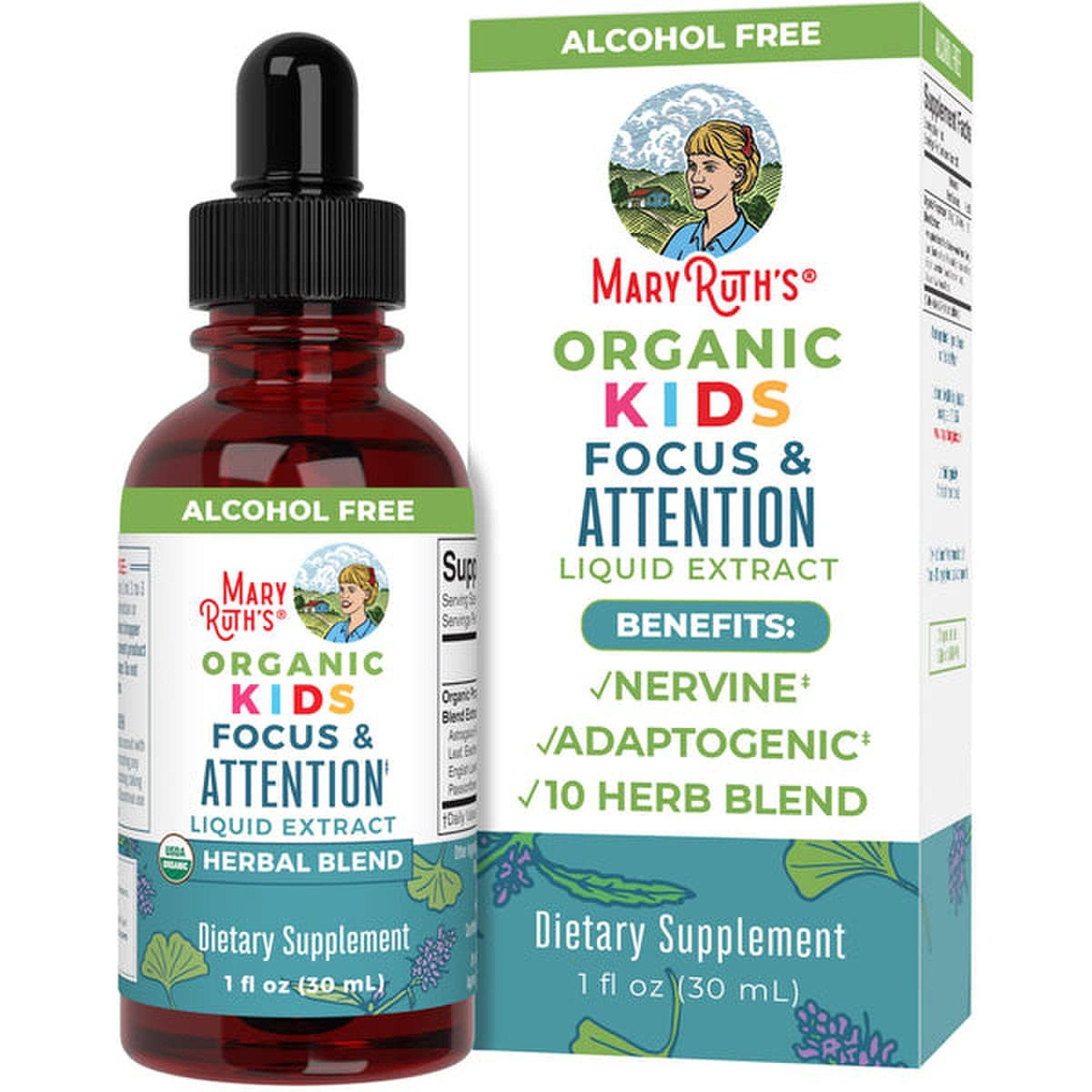 Dietary Supplement Mary Ruth's® Organic Kids Focus & Attention Organic Proprietary Blend 1,180 mg Strength Drop 1 oz.