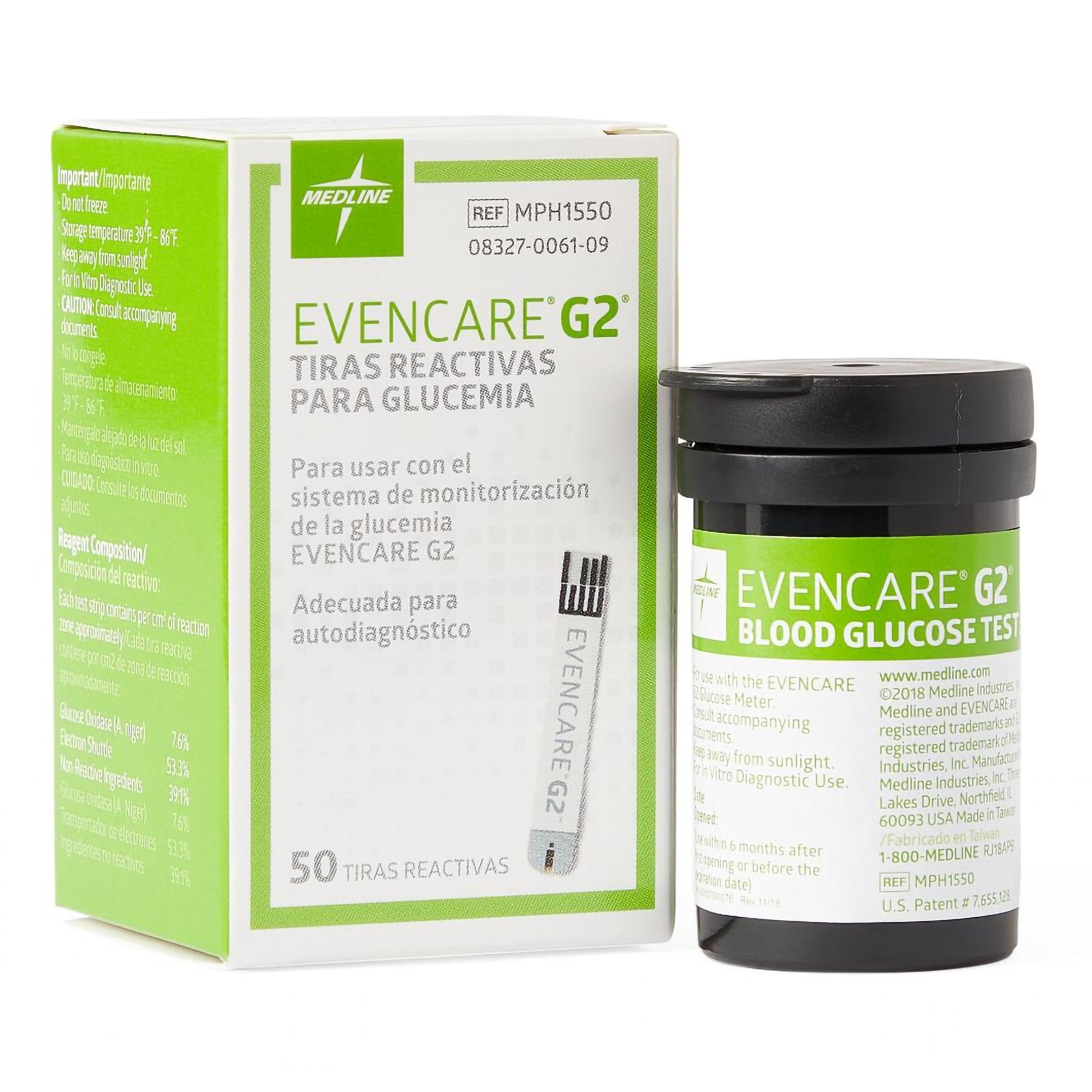 Blood Glucose Test Strips EvenCare® G2® 50 Strips per Pack For EvenCare® G2® Blood Glucose Monitoring System