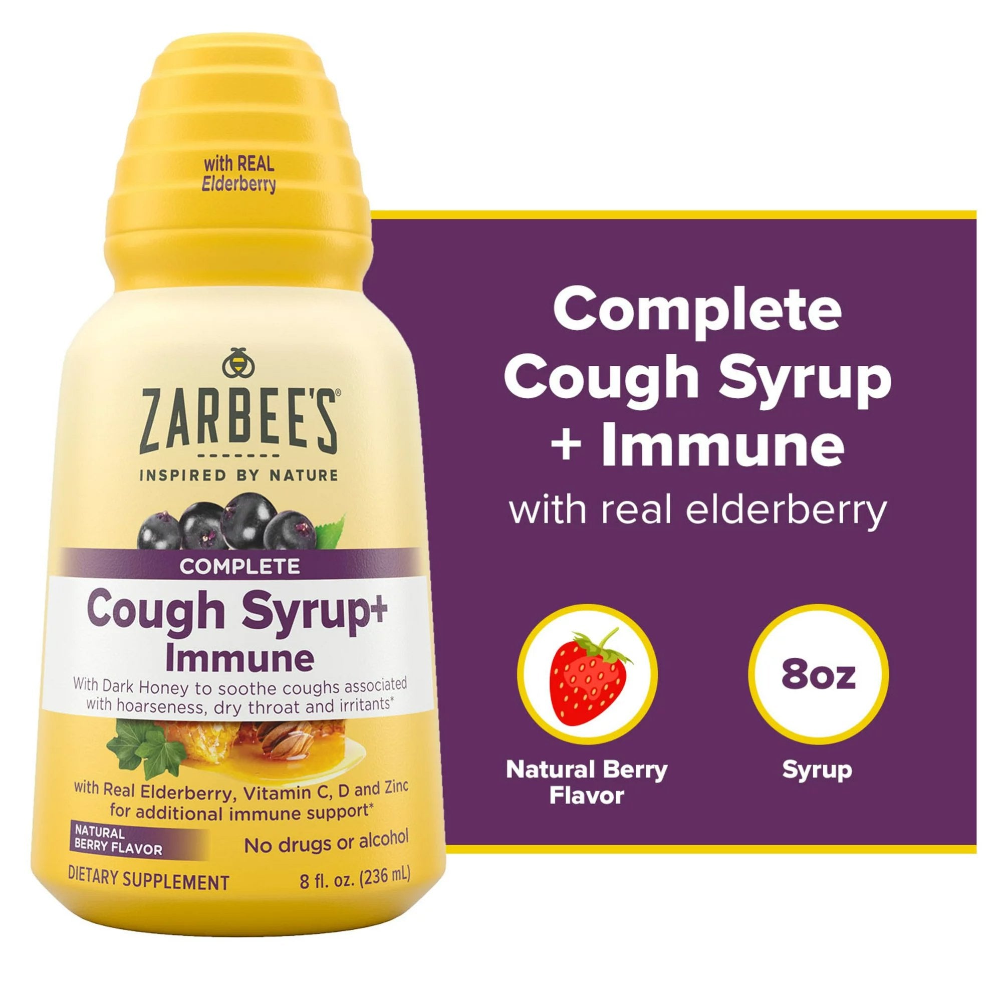 Cold and Cough Relief Zarbee's® Cough + Immune 11 g Strength Syrup 8 oz. - image 2