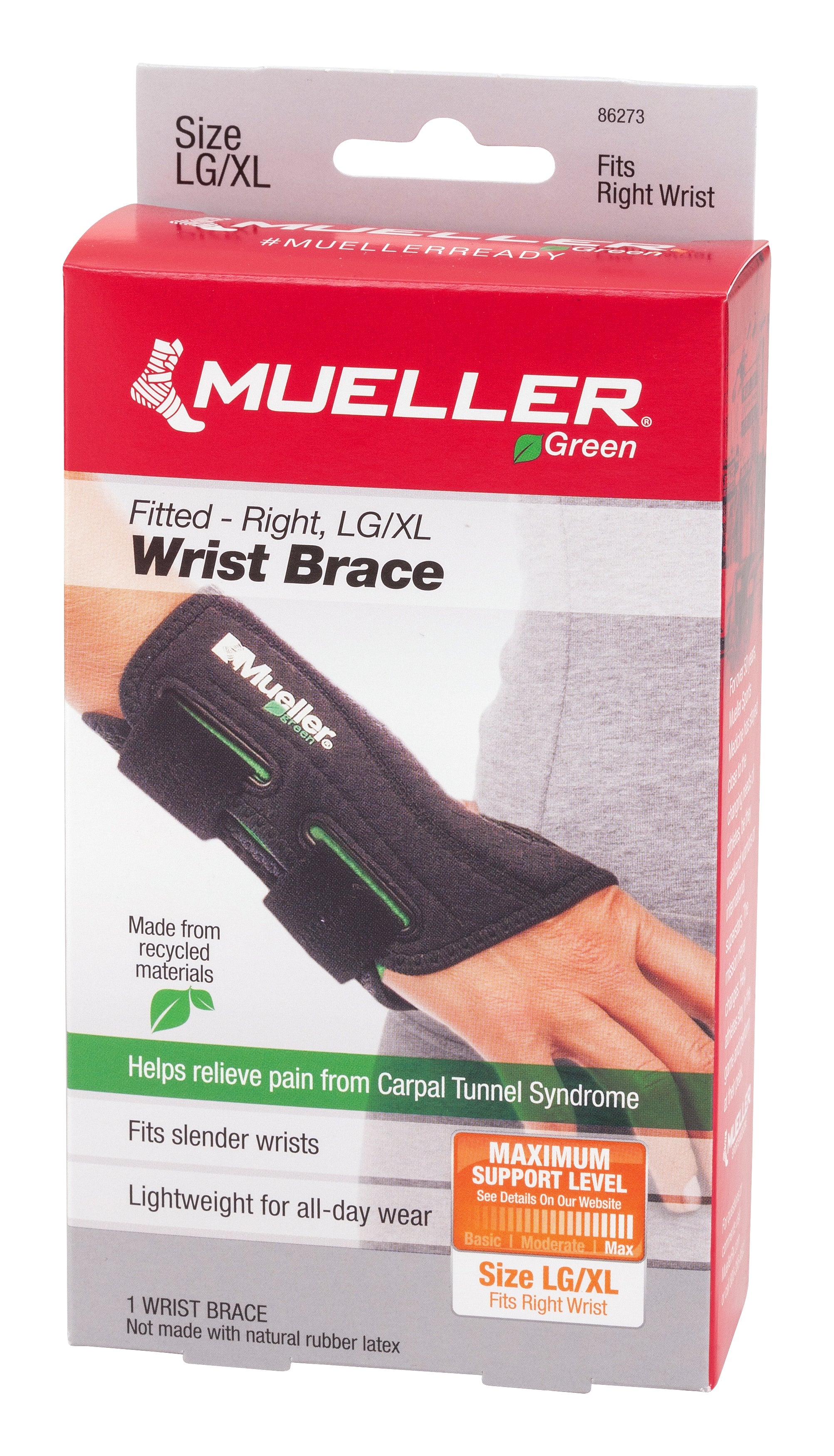 Wrist Brace Mueller® Green Plastic / Spandex Right Hand Black Large / X-Large - image 2