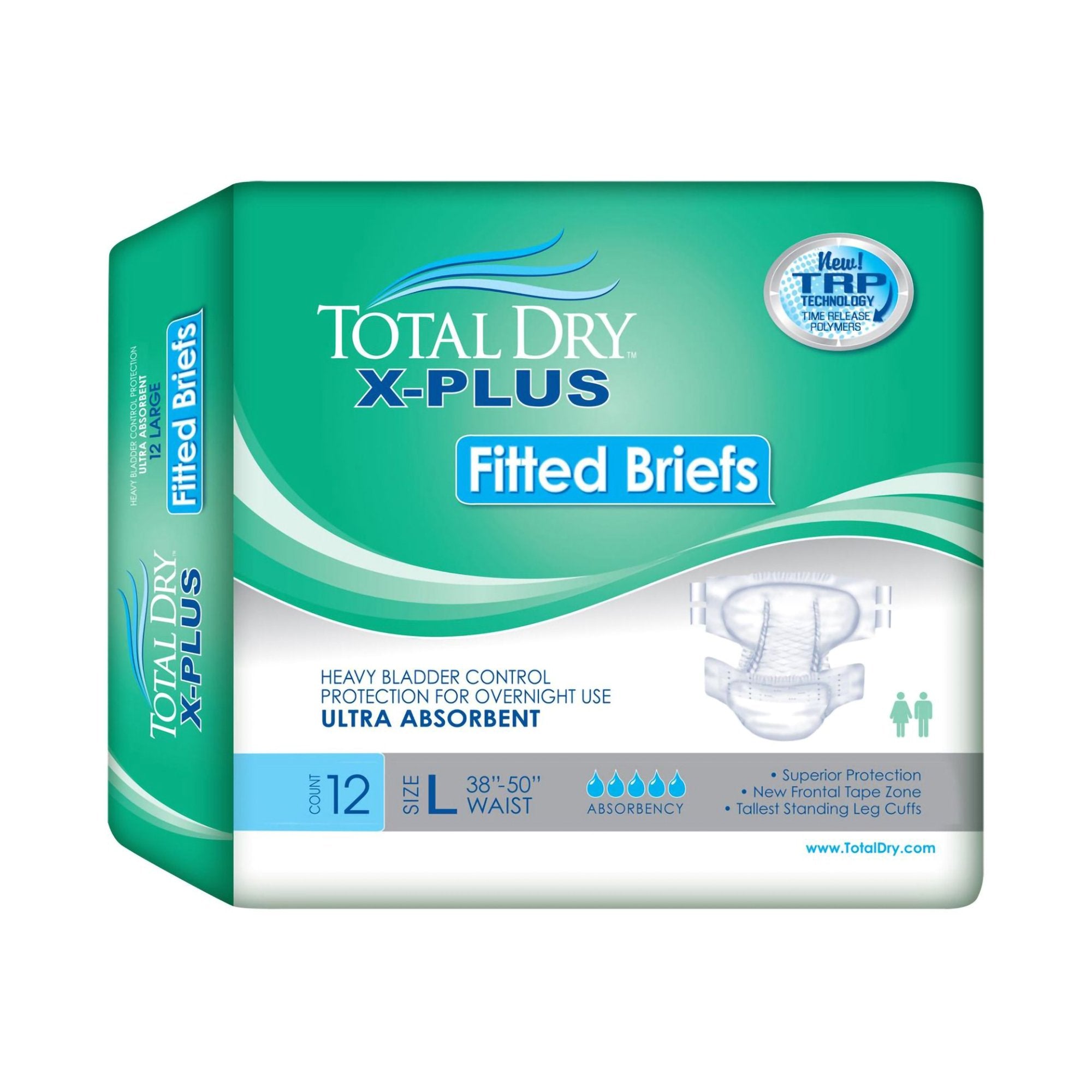 Incontinence Brief Total Dry™ X-Plus Adult Large Unisex Disposable Heavy Absorbency