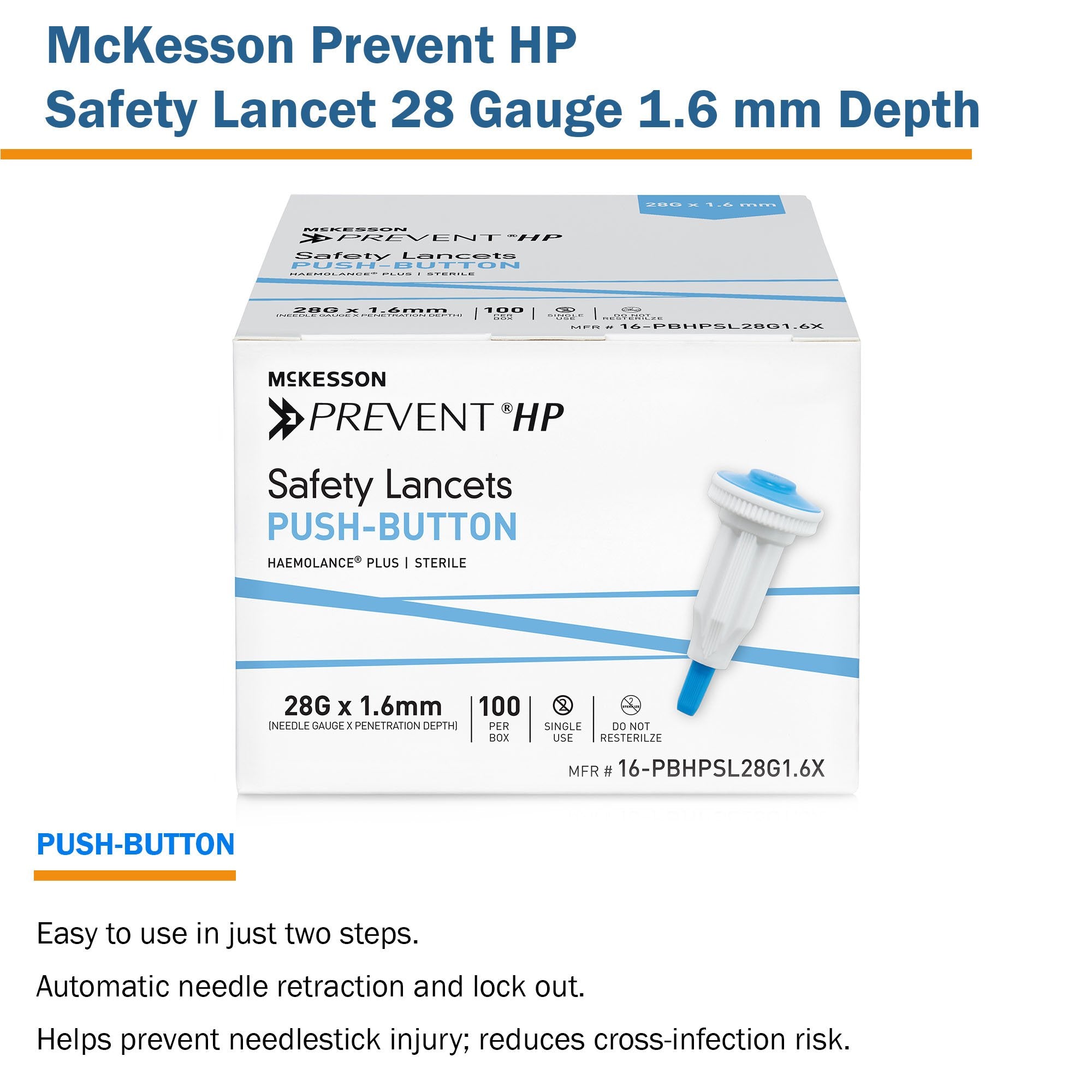 Safety Lancet McKesson Prevent® HP 28 Gauge Retractable Push Button Activation Finger - image 4