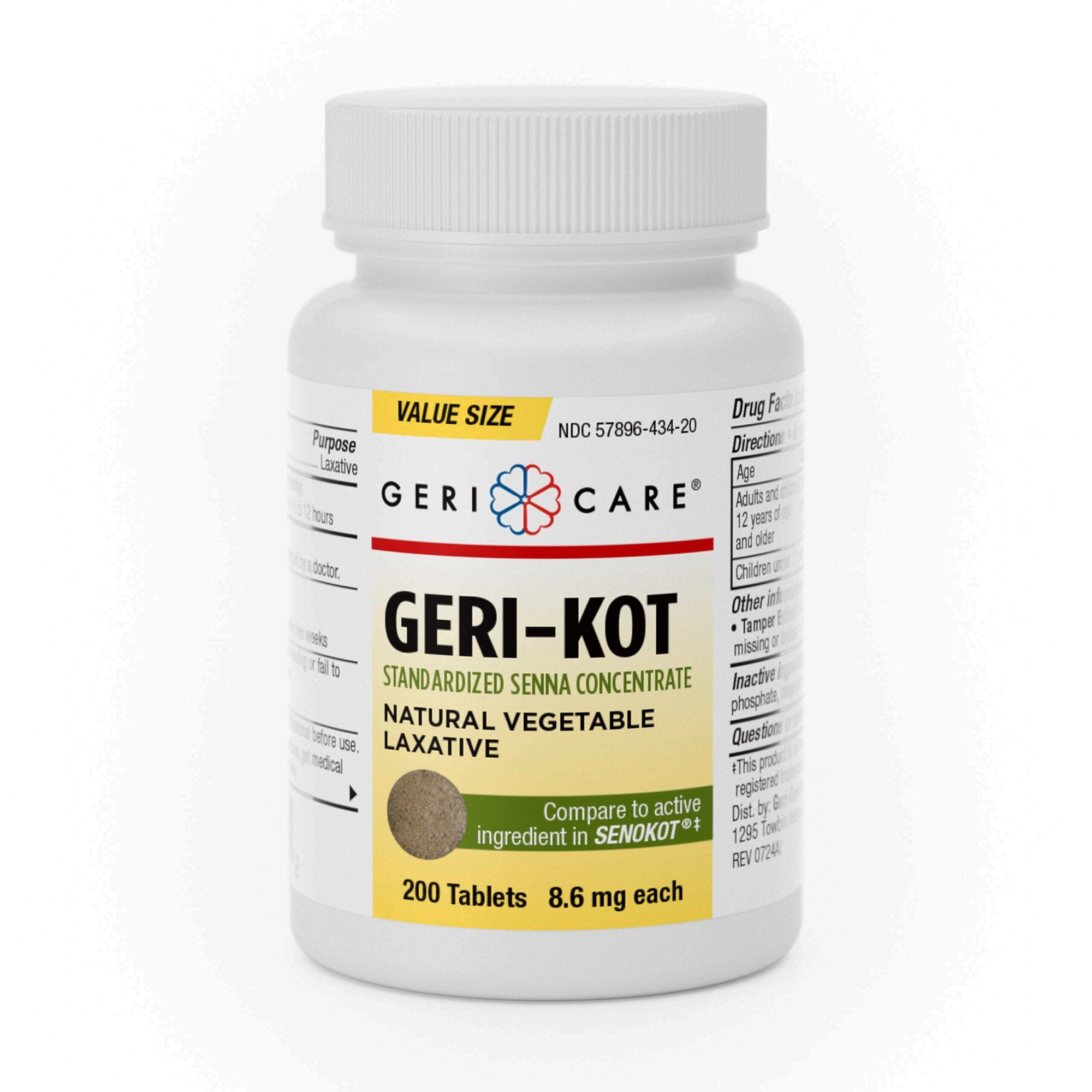 Laxative Geri-Care® Geri-Kot Tablet 200 per Bottle 8.6 mg Strength Sennosides