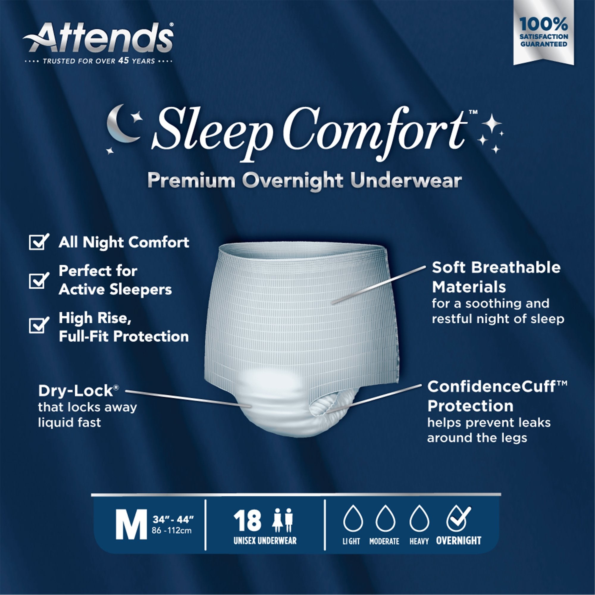 Absorbent Underwear Attends Sleep Comfort Premium Overnight Pull On with Tear Away Seams Adult Medium Unisex Disposable Heavy Absorbency - image 7