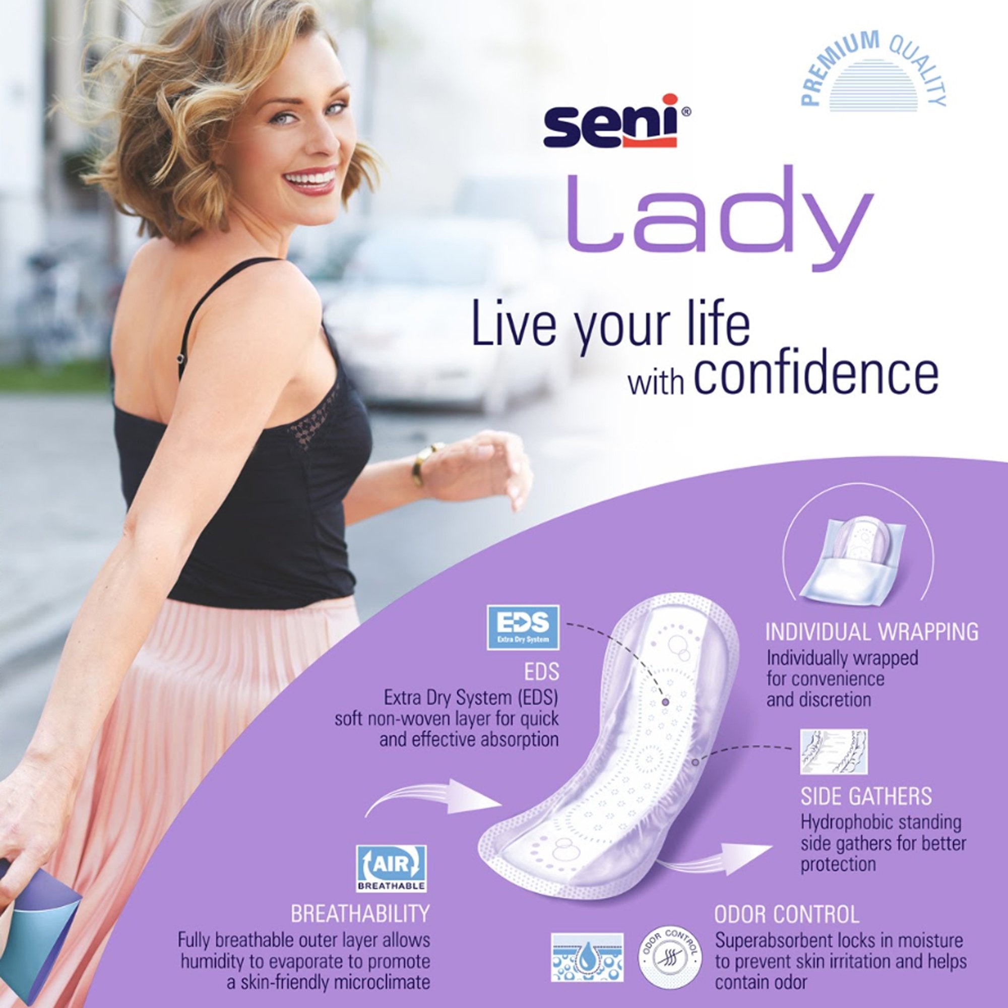 Bladder Control Pad Seni® Lady Ultimate 14.4 Inch Length Heavy Absorbency Super Absorbent Core One Size Fits Most - image 2
