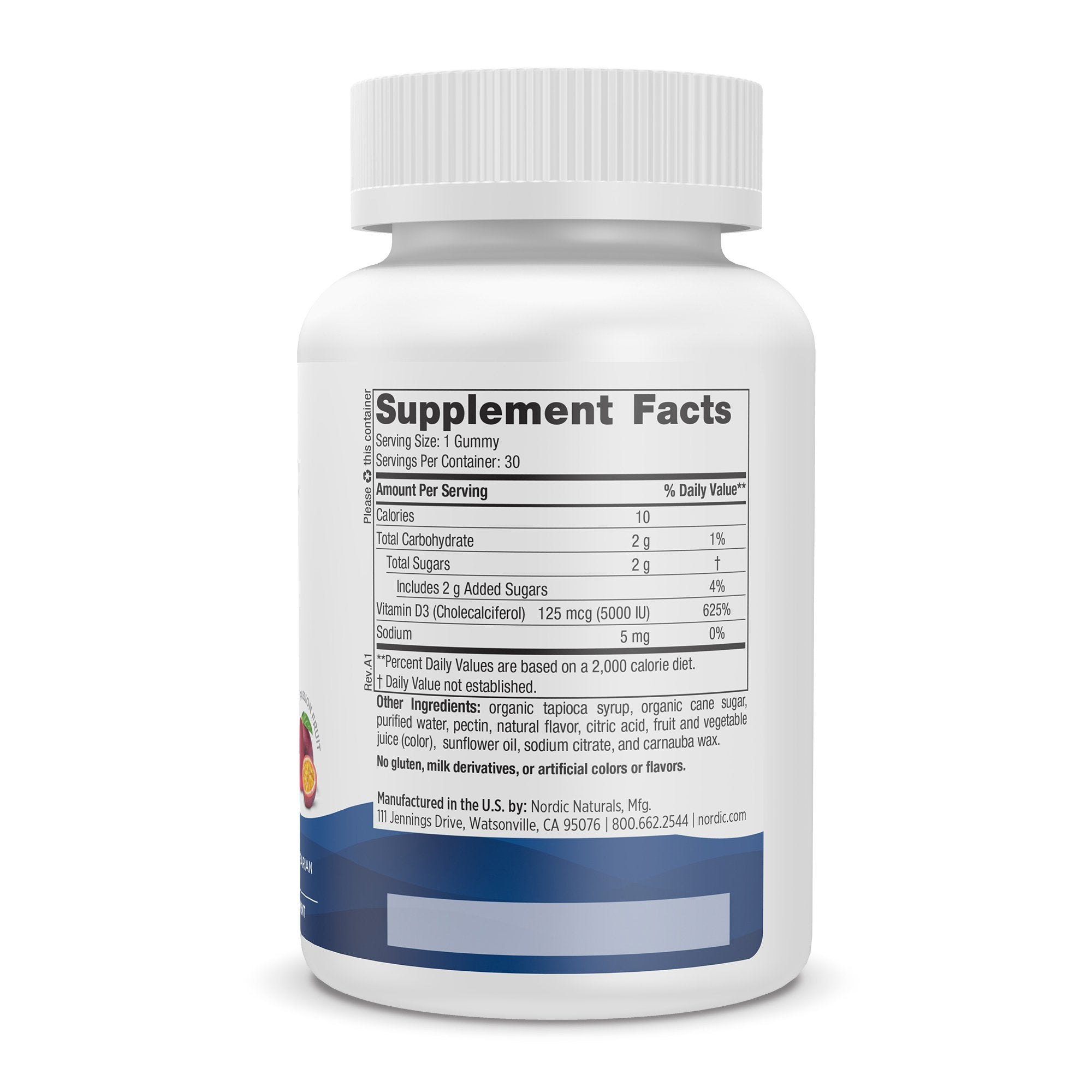 Dietary Supplement Nordic Naturals® VITAMIN D3 5000 Vitamin D3 5,000 IU Strength Gummy 30 per Bottle Passion Fruit Flavor - image 2
