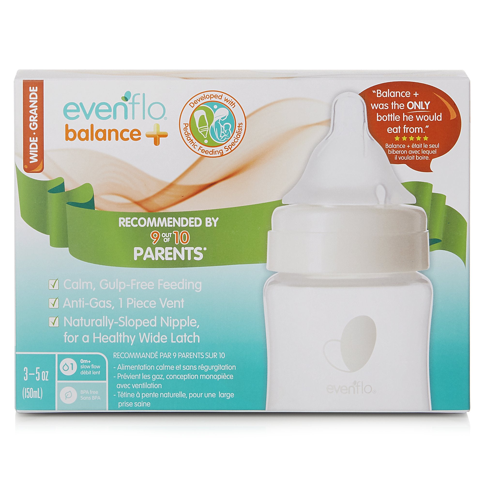 Baby Bottle Evenflo Balance+ Wide Neck 5 oz. Food Grade Material Clear - image 2
