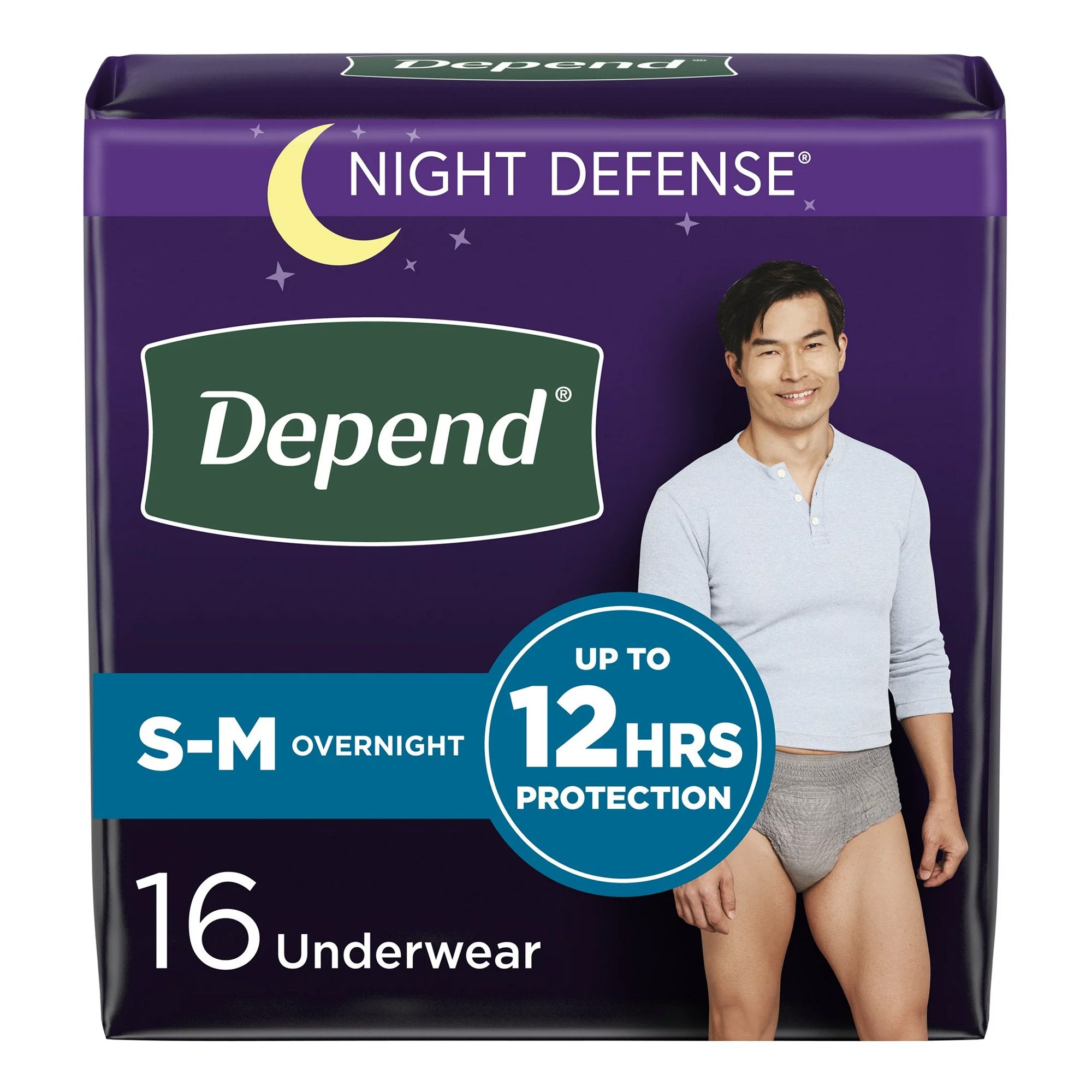 Absorbent Underwear Depend® Night Defense® Pull On with Tear Away Seams Adult Small / Medium Male Disposable Heavy Absorbency