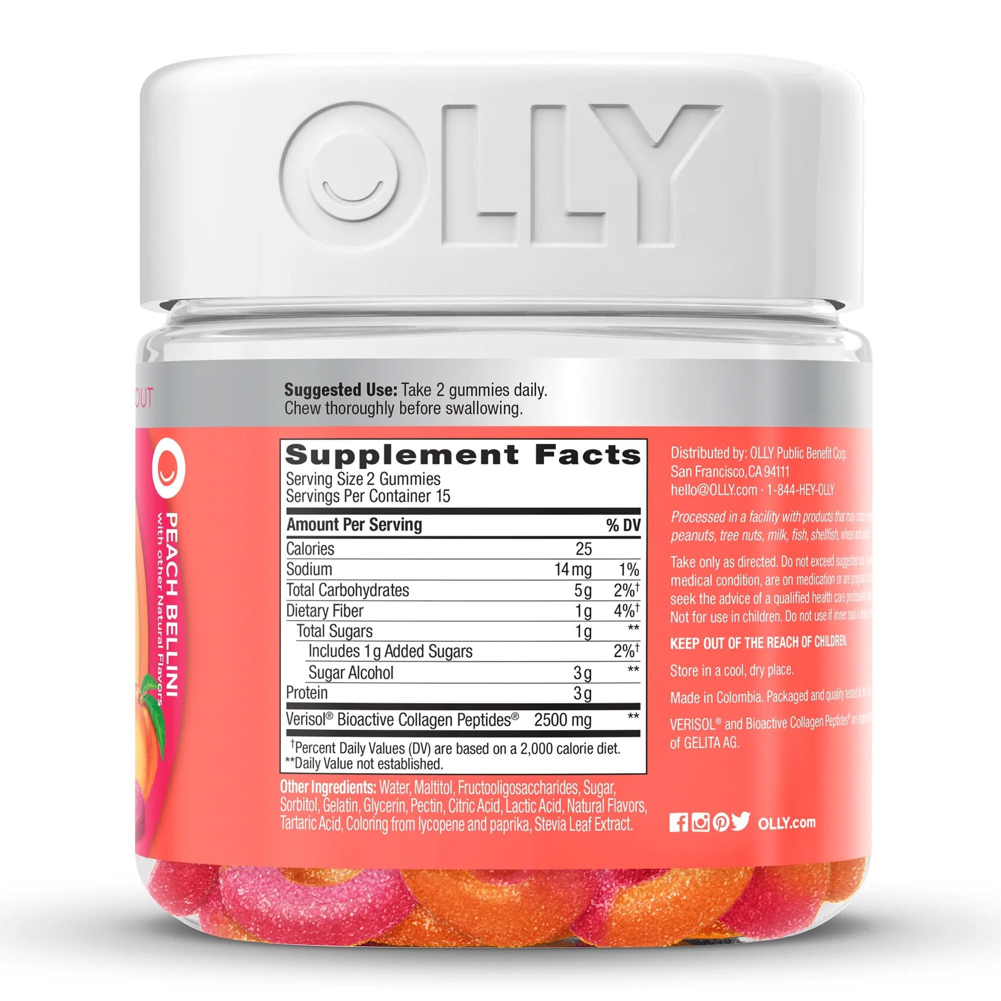 Dietary Supplement OLLY® Collagen Rings Collagen Peptides 2,500 mg Strength Gummy 30 per Bottle Peach Flavor - image 2