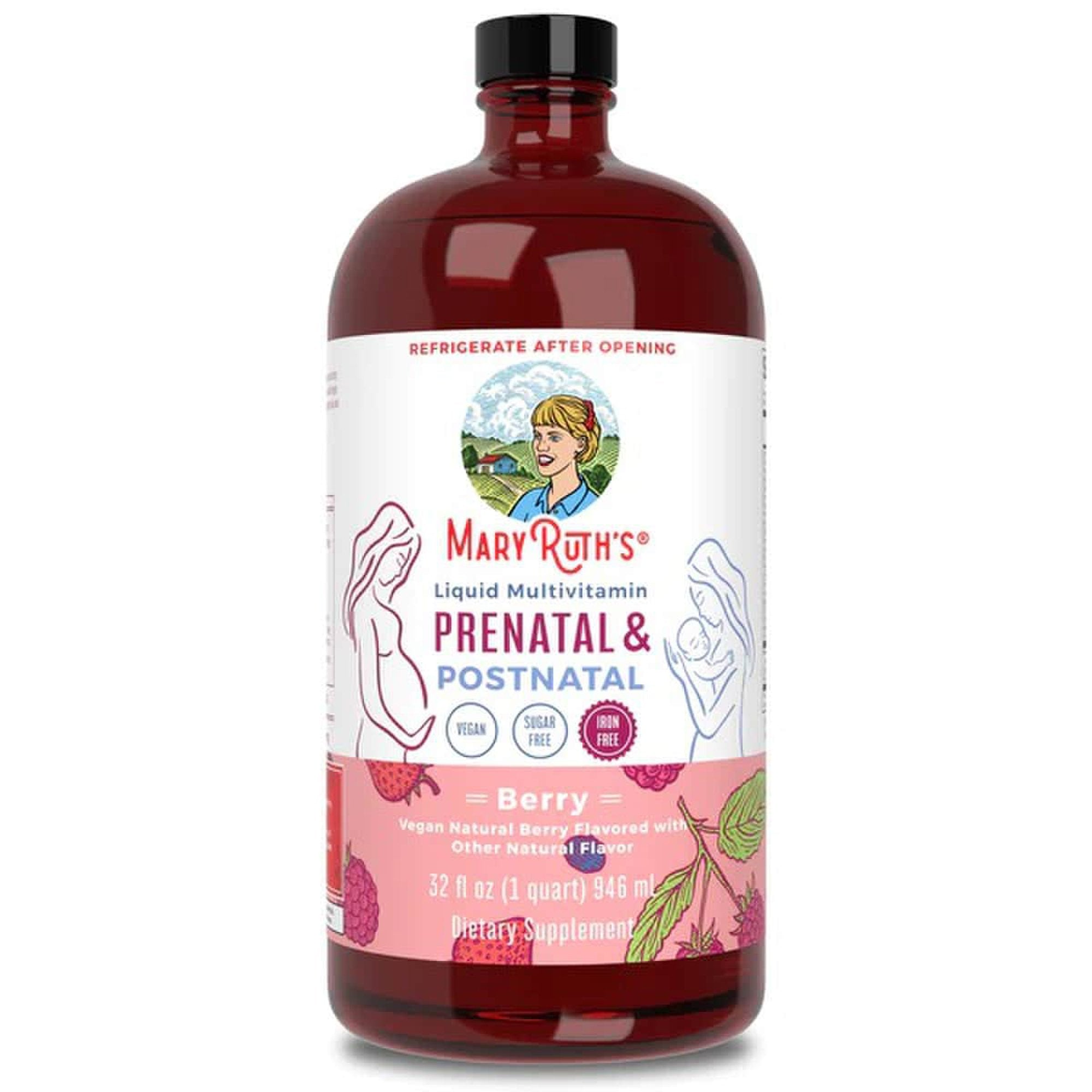 Dietary Supplement Mary Ruth's® Prenatal & Postnatal Liquid Multivitamin Vitamin A / C / D / E 750 mcg - 60 mg - 8 mcg - 19 mg Strength Liquid 32 oz. Berry Flavor