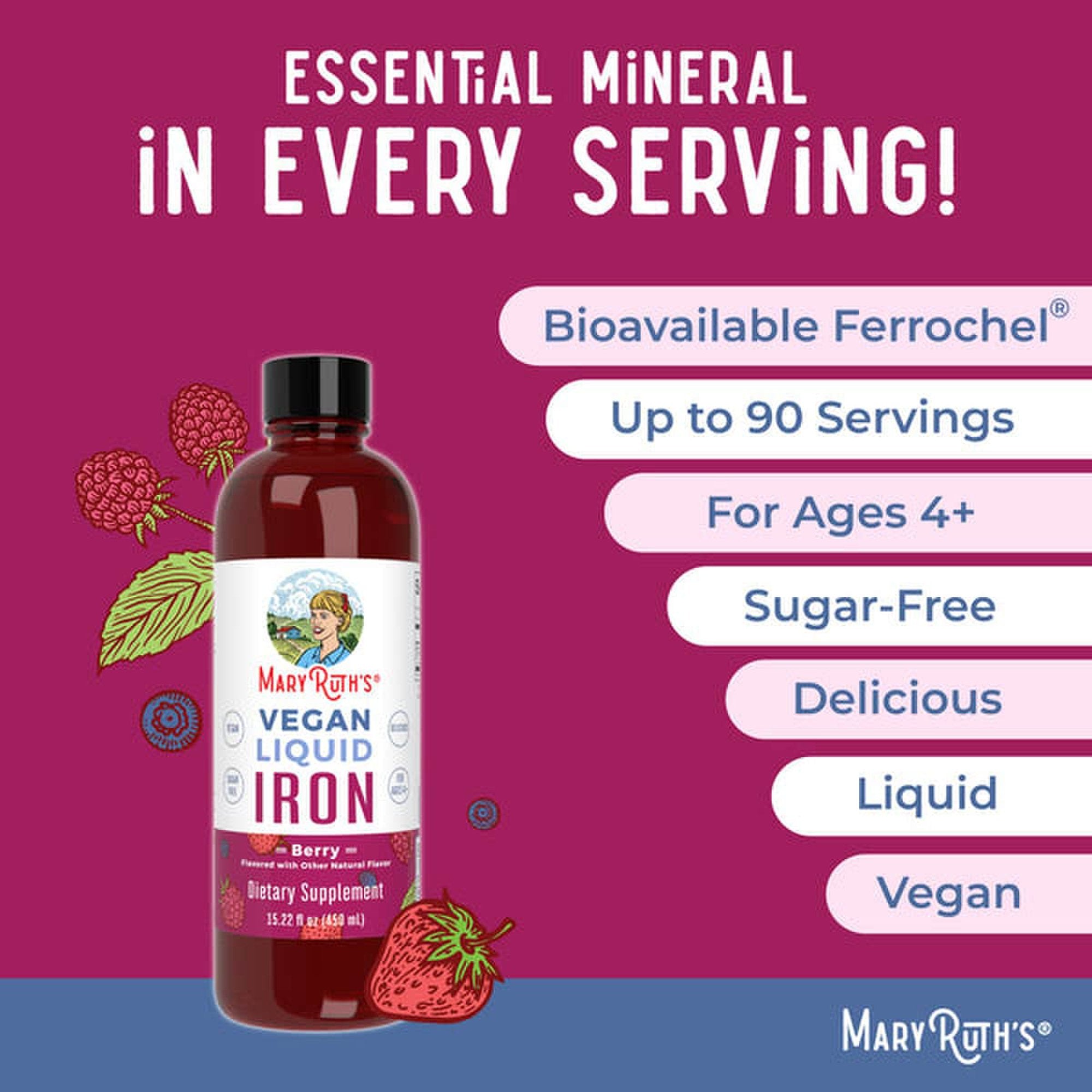 Dietary Supplement Mary Ruth's® Liquid Iron Iron 6 to 18 mg Strength Liquid 16 oz. Berry Flavor - image 5