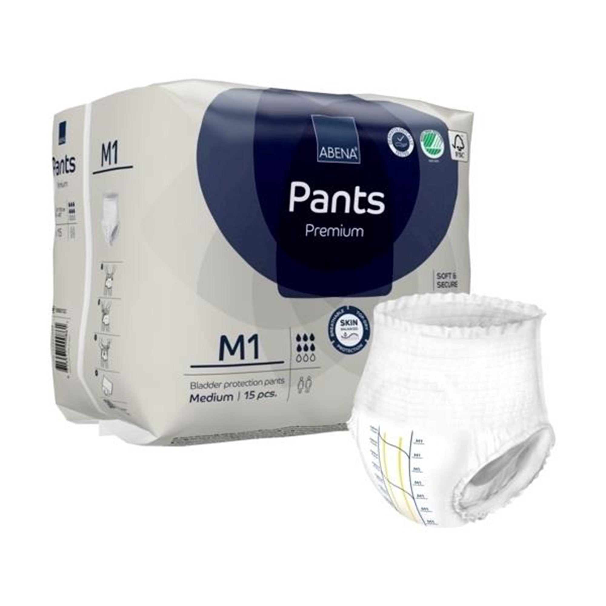 Absorbent Underwear Abena® Premium Pants M1 Pull On with Tear Away Seams Adult Medium Unisex Disposable Heavy Absorbency