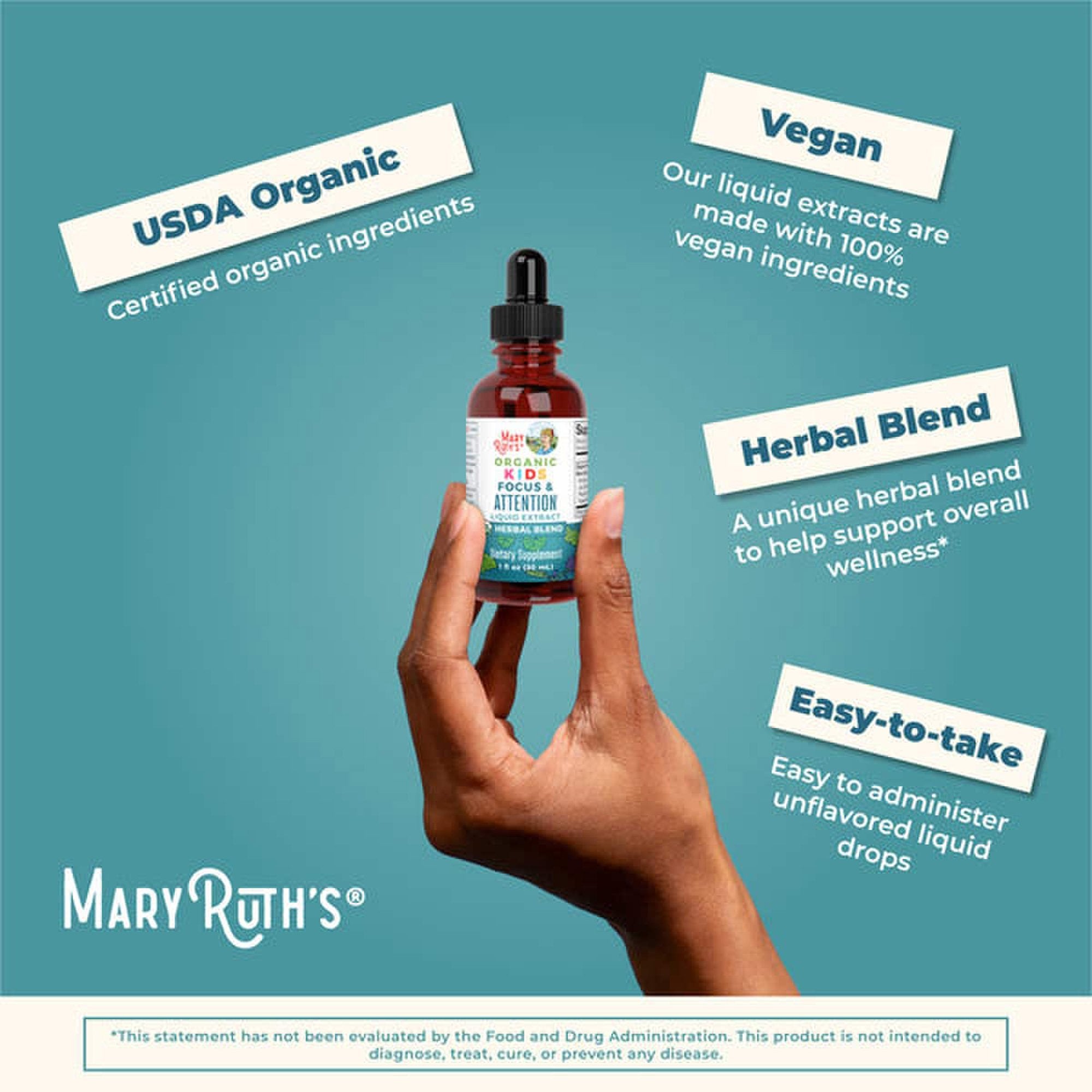 Dietary Supplement Mary Ruth's® Organic Kids Focus & Attention Organic Proprietary Blend 1,180 mg Strength Drop 1 oz. - image 7
