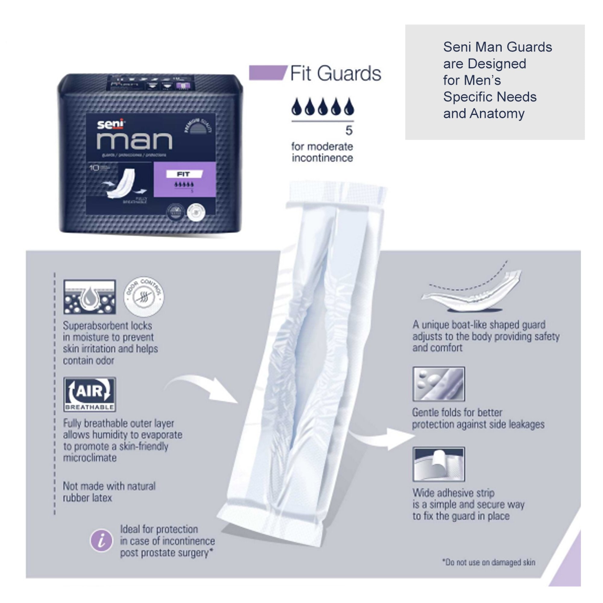 Bladder Control Pad Seni® Man Fit 3-1/2 X 15-7/10 Inch Moderate Absorbency Super Absorbent Core One Size Fits Most - image 2