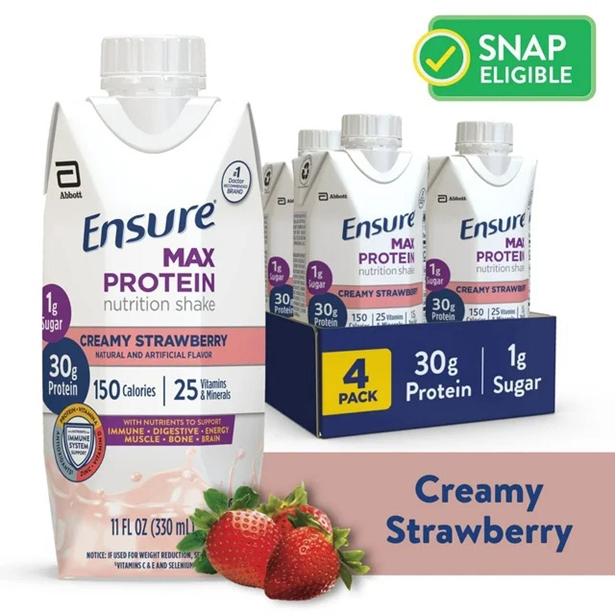 Oral Supplement Ensure® Max Protein Nutrition Shake Creamy Strawberry Flavor Liquid 11 oz. Reclosable Carton - image 4
