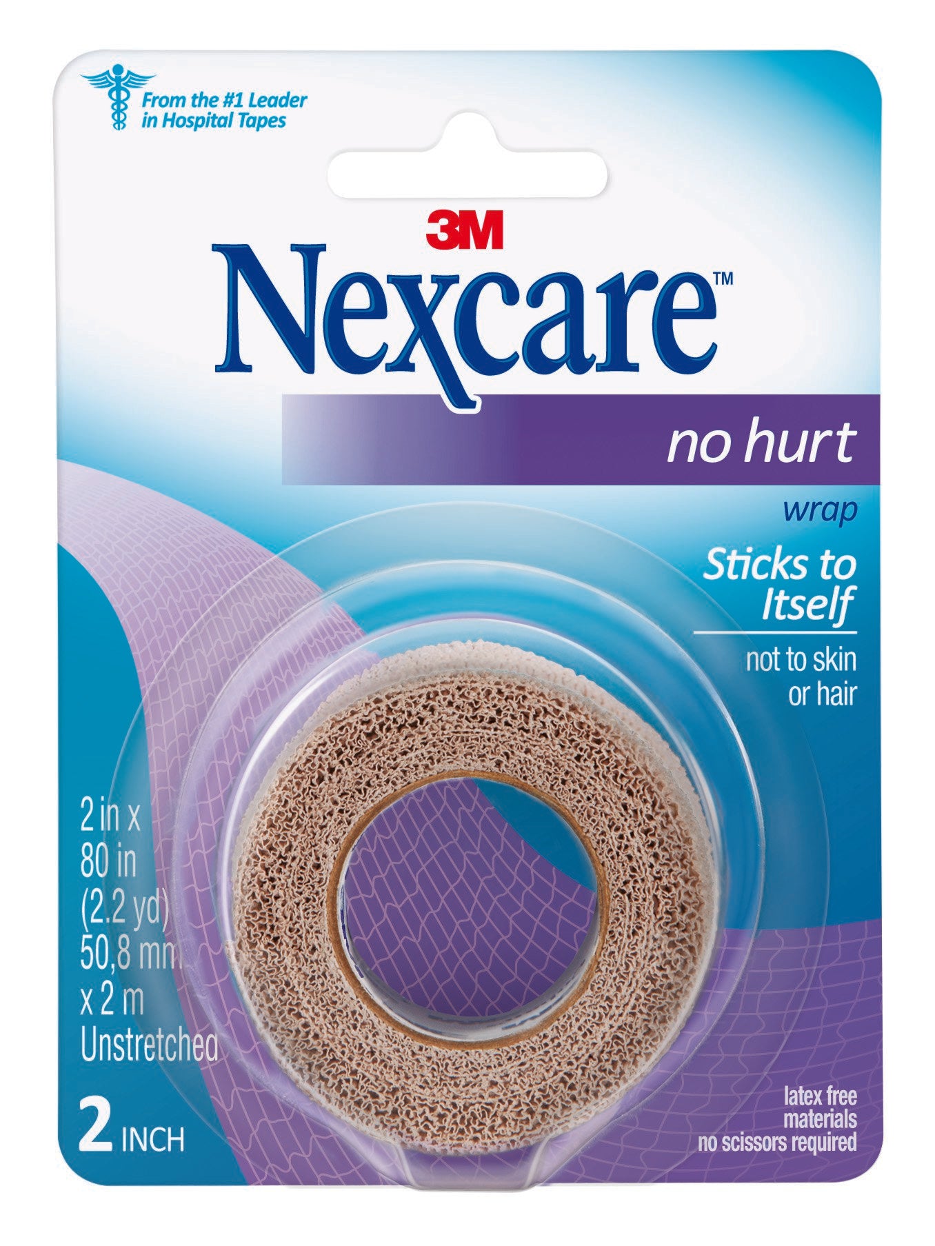 Cohesive Bandage Nexcare™ No Hurt 2 X 80 Inch Self-Adherent Closure Tan NonSterile Standard Compression