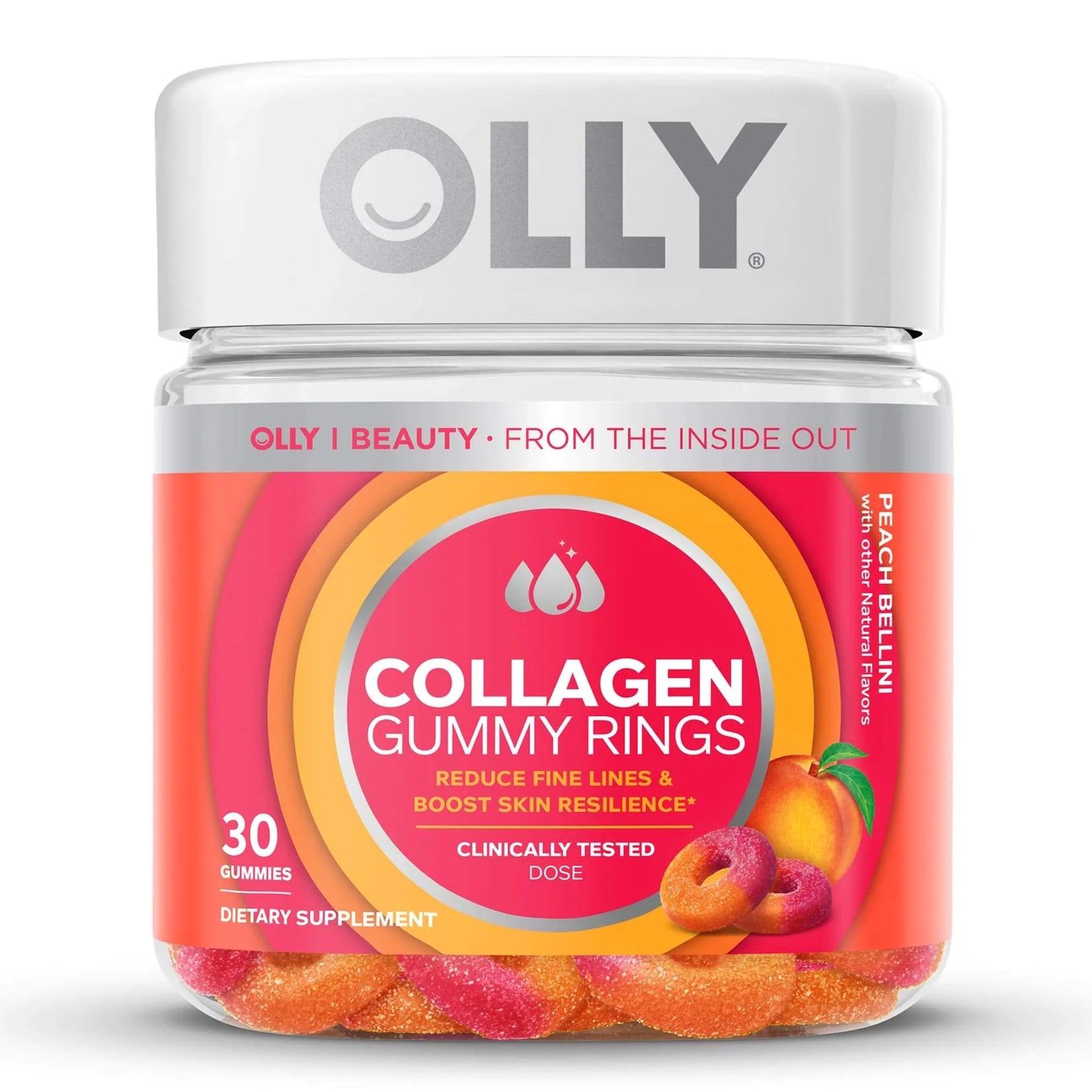 Dietary Supplement OLLY® Collagen Rings Collagen Peptides 2,500 mg Strength Gummy 30 per Bottle Peach Flavor