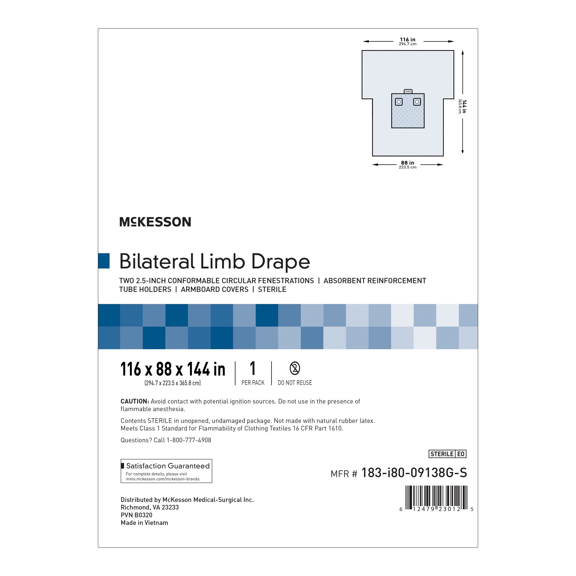 McKesson Sterile Bilateral Limb Drape, 116 x 88 x 144 Inch