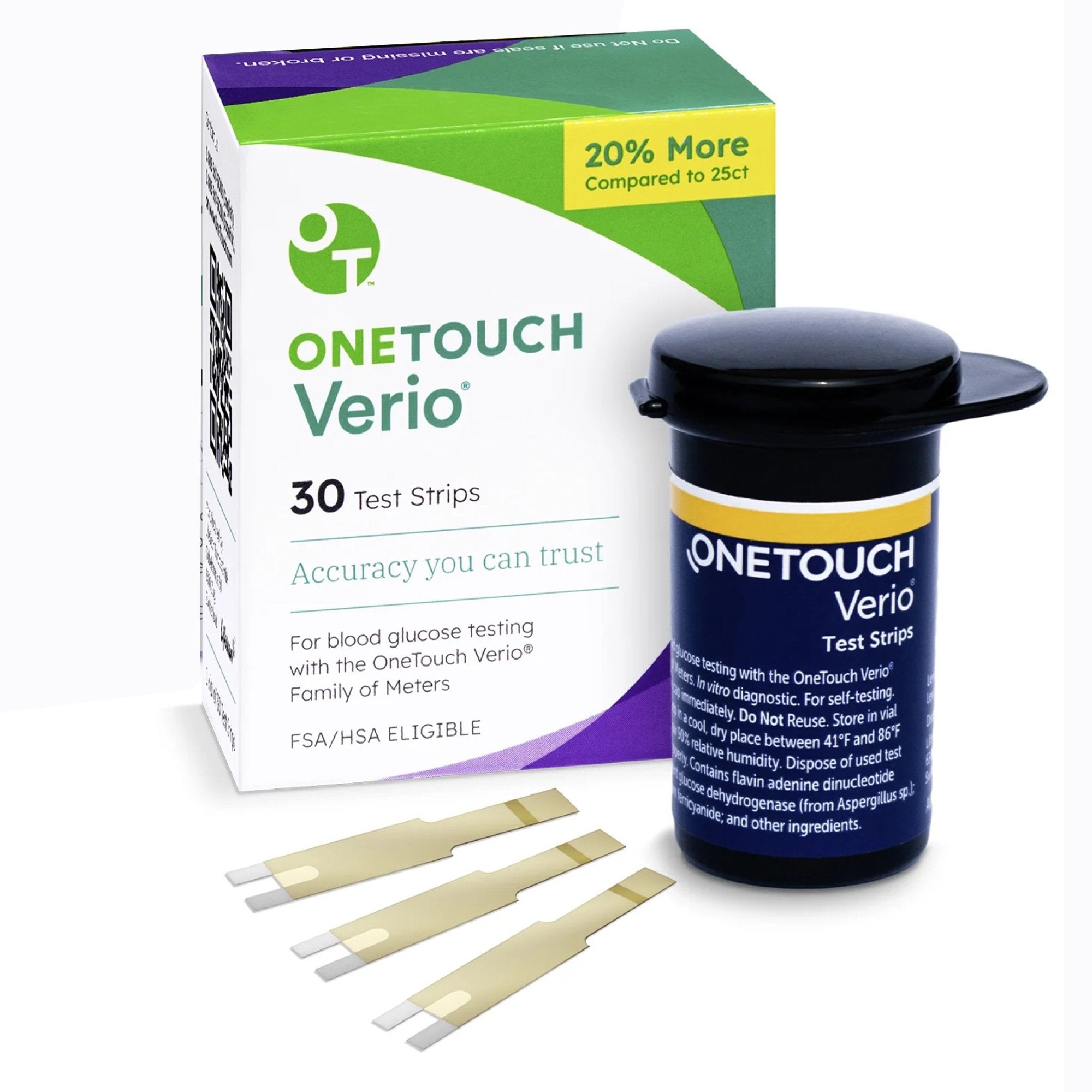 Blood Glucose Test Strips Verio 30 Strips per Pack For use with OneTouch Verio Gluscose Meter