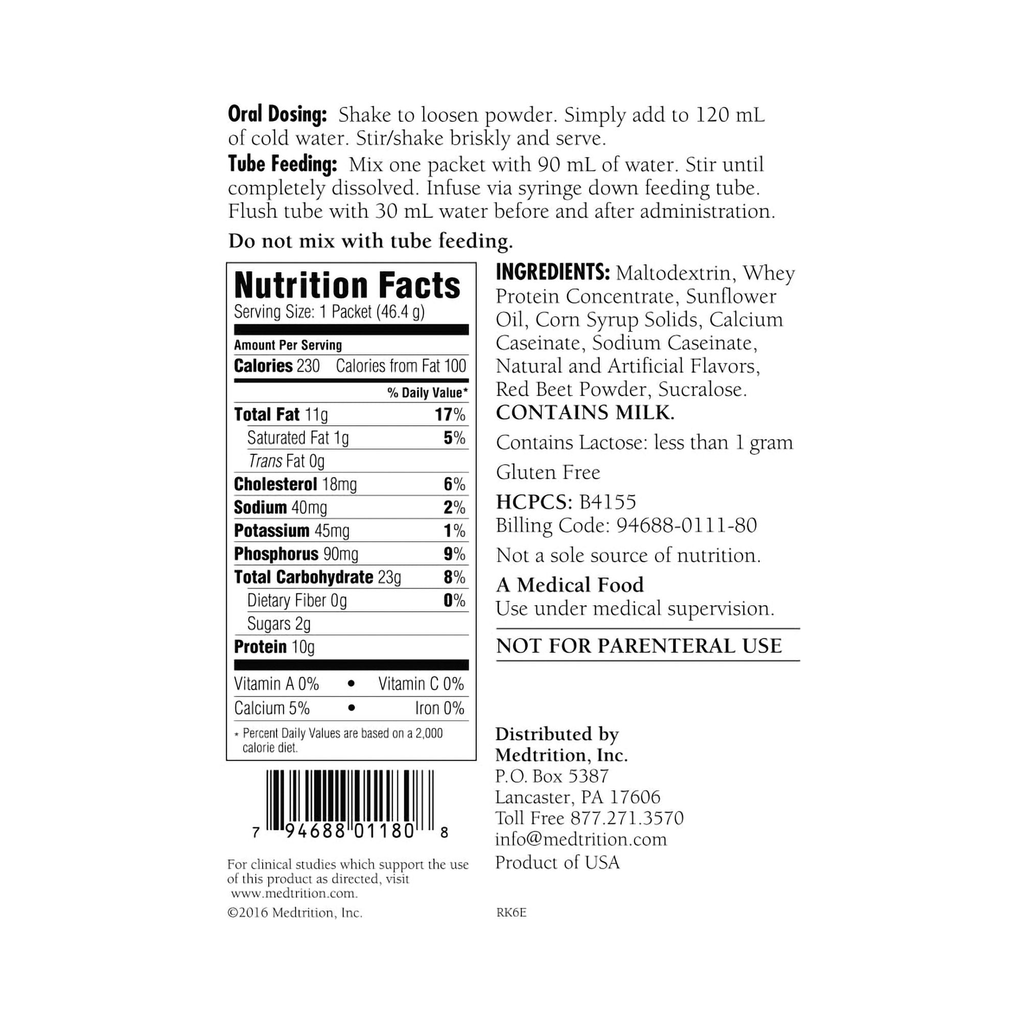 Oral Supplement RenaMent® Raspberry Cream Flavor Powder 46.4 Gram Individual Packet - image 2