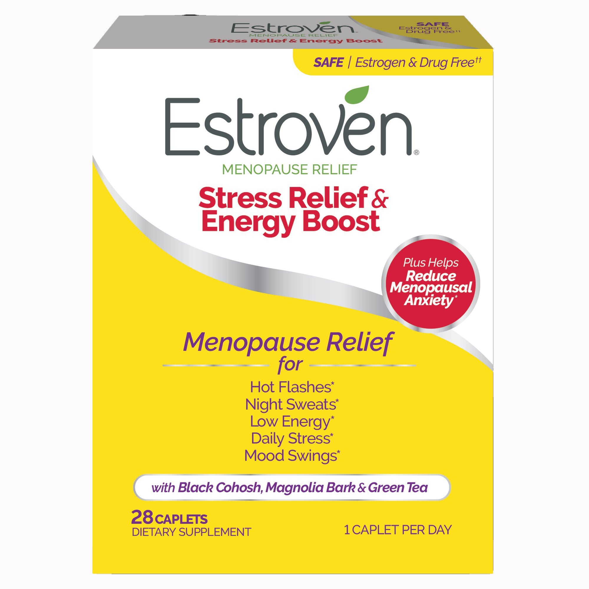 Dietary Supplement Estroven® Stress Relief & Energy Boost Calcium / Black Cohosh Root Extract / Soy Isoflavones 90 mg - 80 mg - 60 mg Strength Caplet 28 per Box - image 3