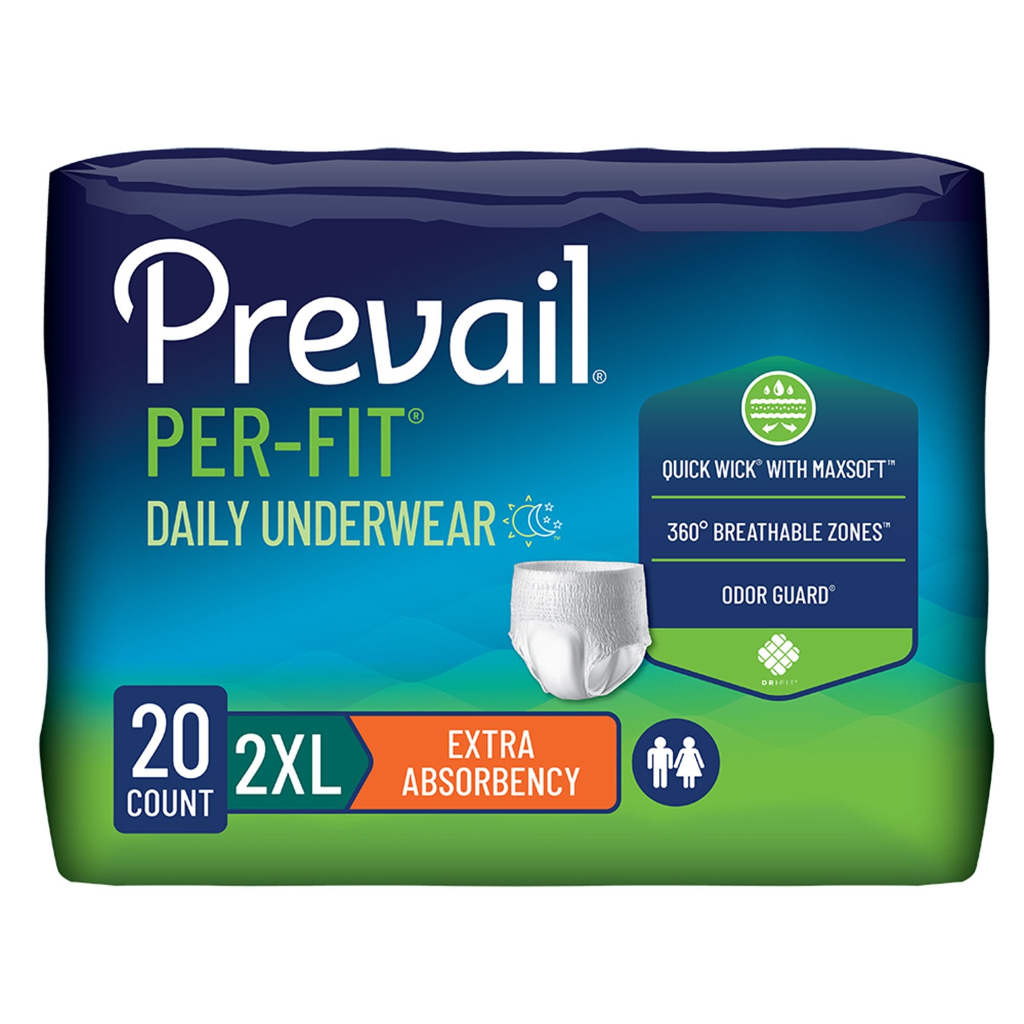 Absorbent Underwear Prevail® Per-Fit® Extra Pull On with Tear Away Seams Adult 2X-Large Unisex Disposable Heavy Absorbency