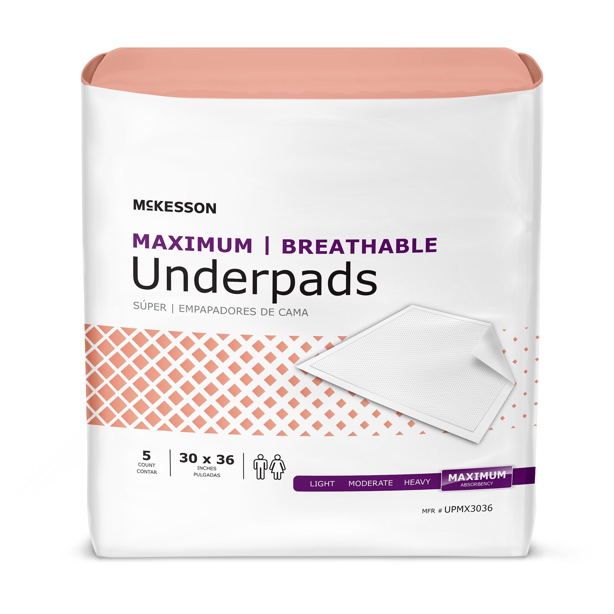 McKesson Ultimate Breathable Underpads, Heavy Absorbency, 30 x 36 Inch, White