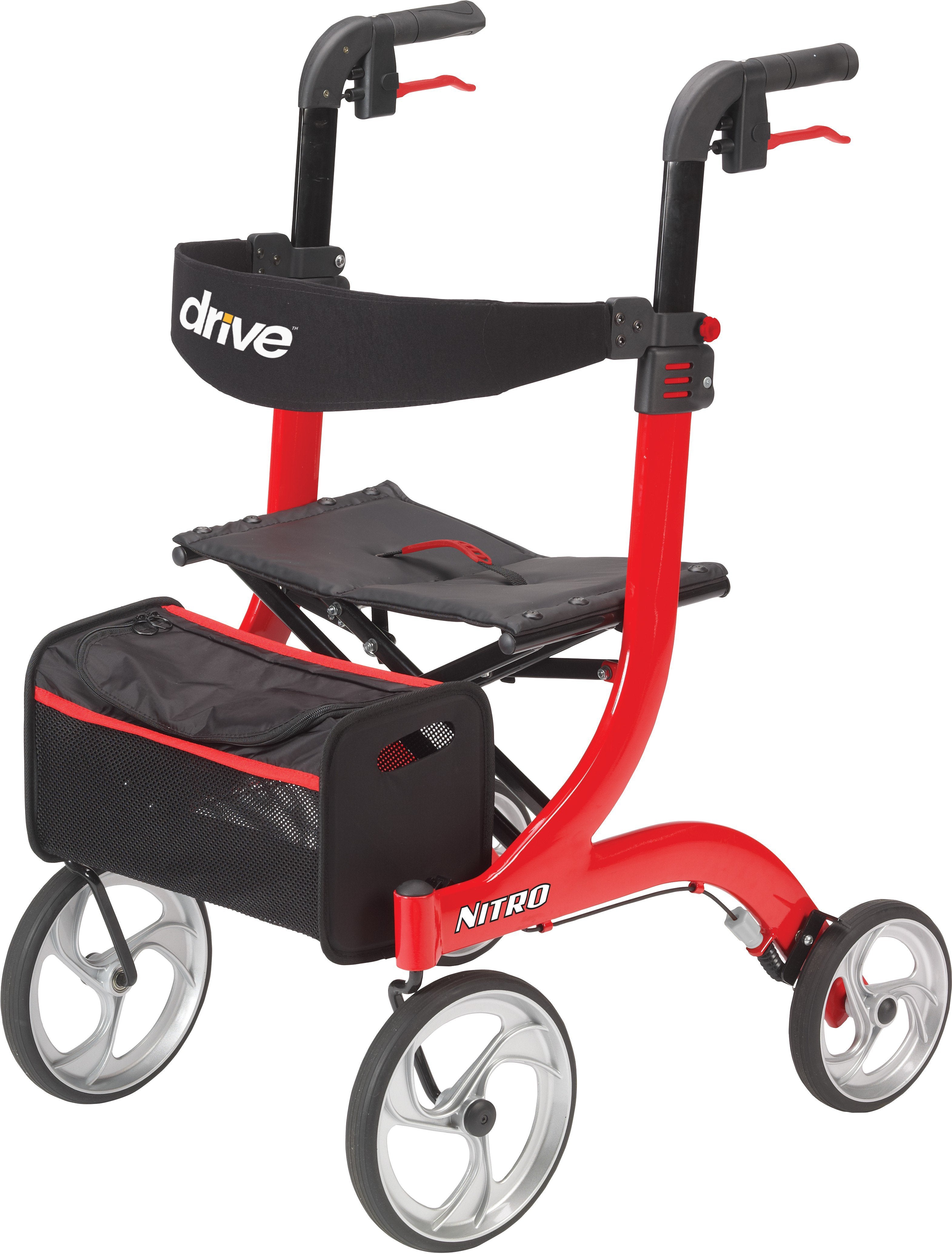 drive™ Nitro Four-Wheel Rollator, Red