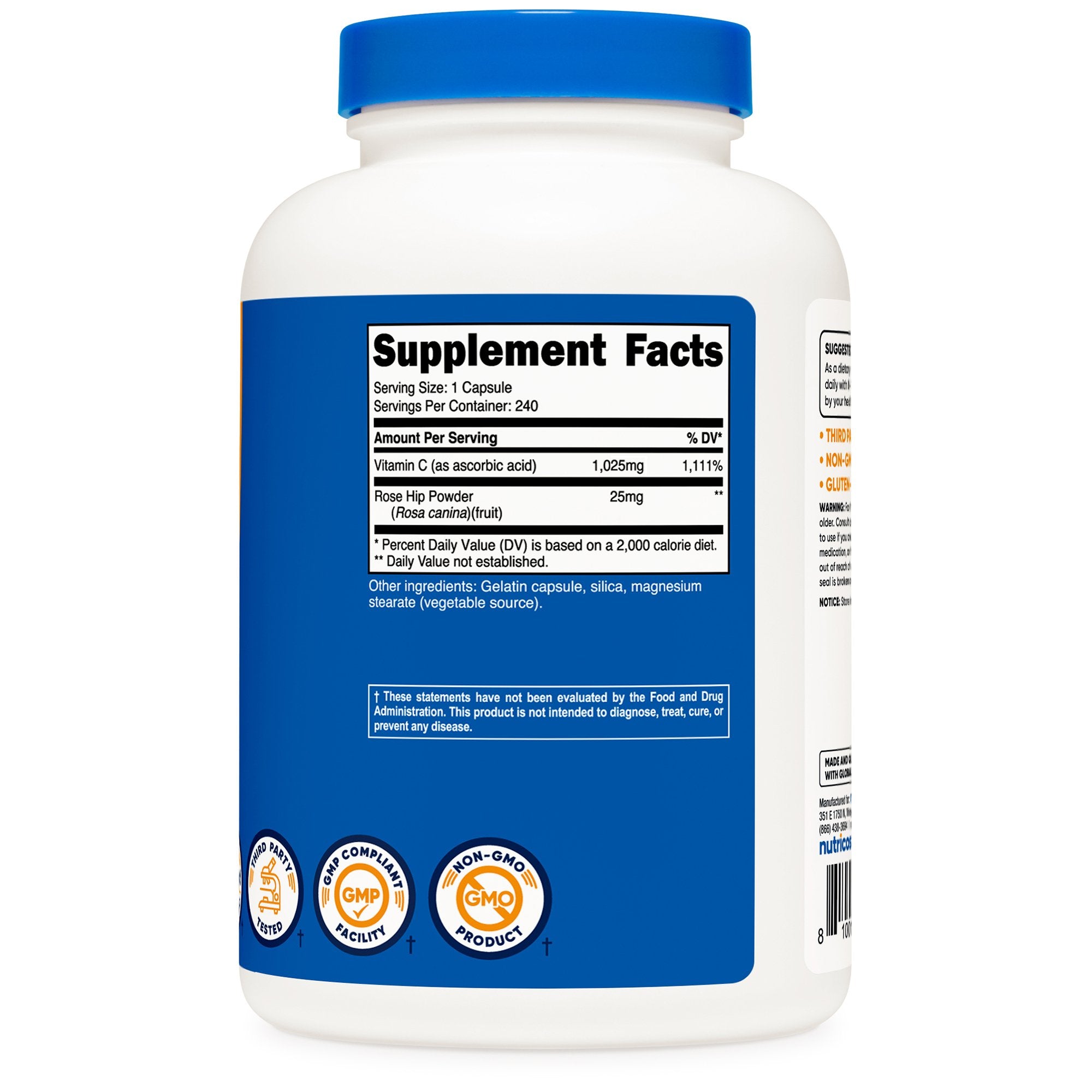 Dietary Supplement nutricost® Vitamin C with Rose Hips Vitamin C / Rose Hips 1,000 mg - 25 mg Strength Capsule 240 Per Bottle - image 3