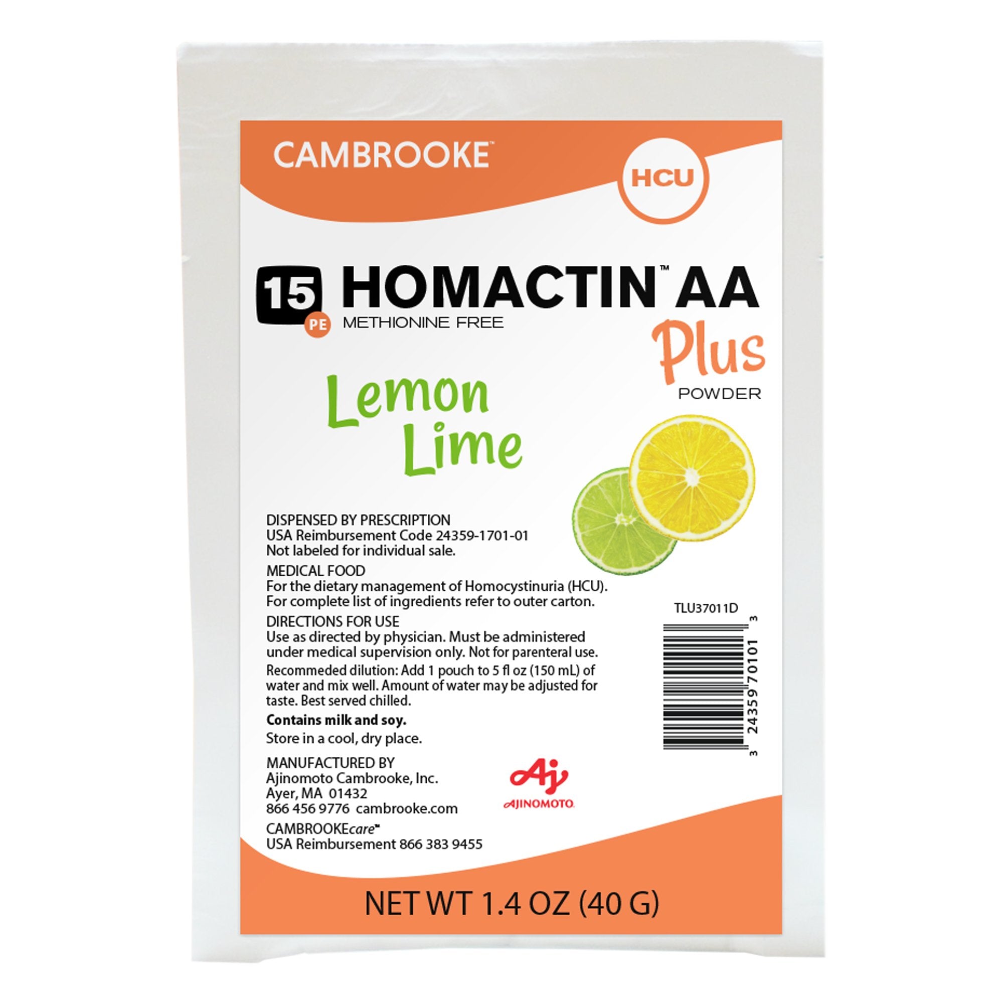 Oral Supplement Homactin™ AA Plus Lemon-Lime Flavor Powder 1.4 oz. Individual Packet
