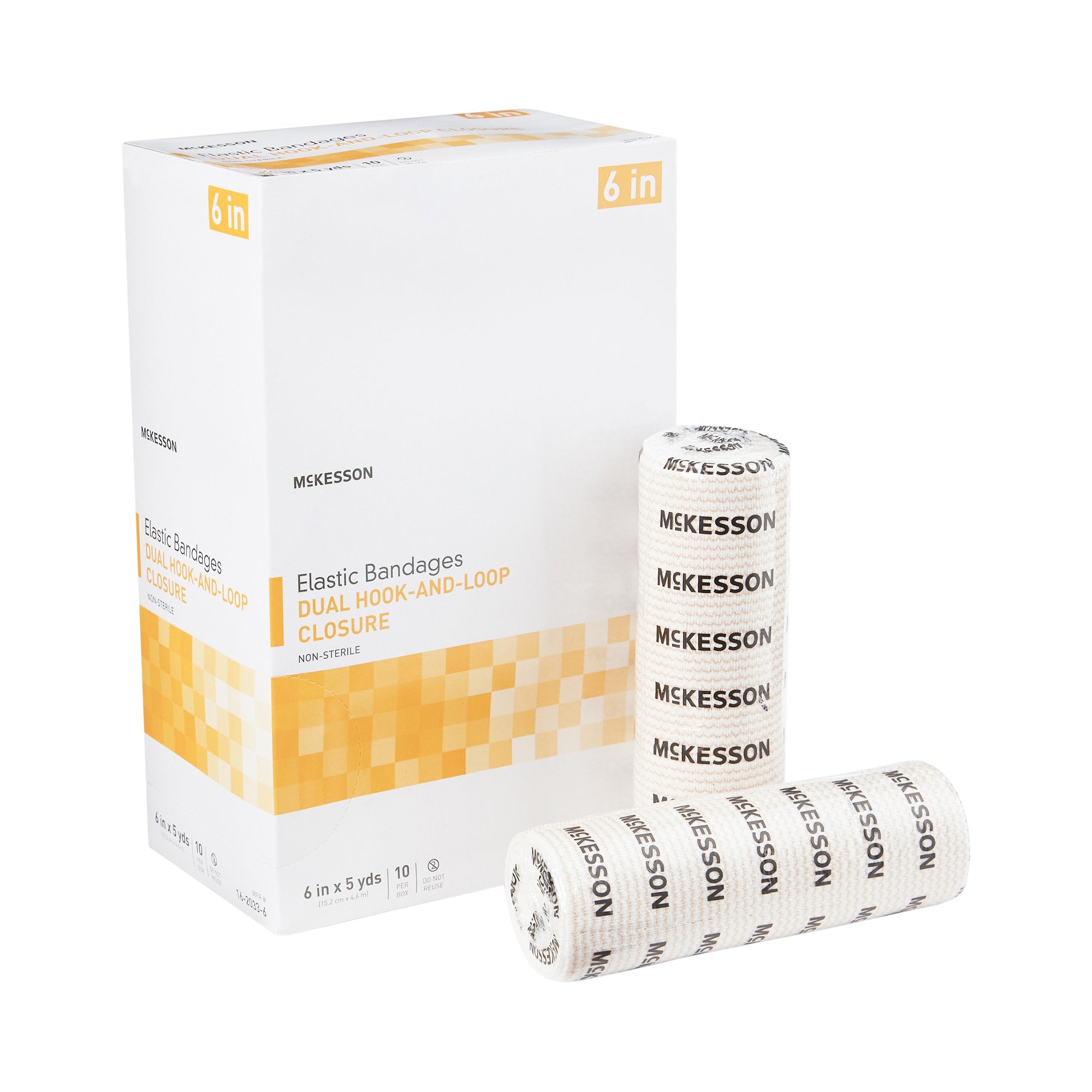 Elastic Bandage McKesson 6 Inch X 5 Yard Double Hook and Loop Closure Tan NonSterile Standard Compression