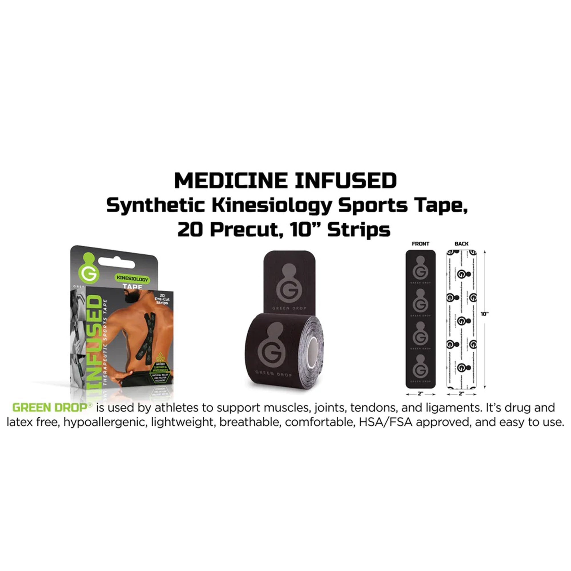 Kinesiology Tape Green Drop™ Black 2 X 10 Inch Nylon / Polyester / Spandex NonSterile - image 5