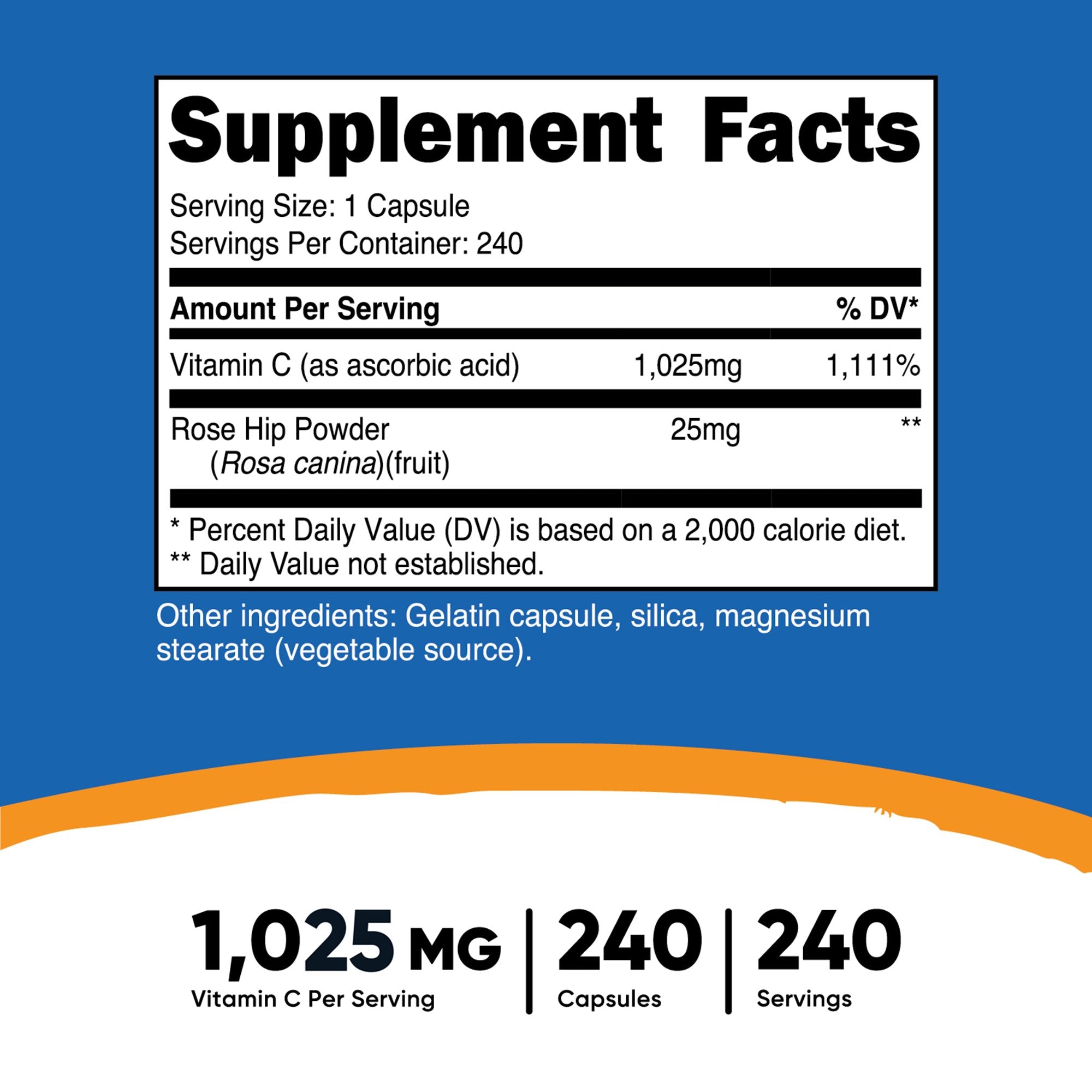 Dietary Supplement nutricost® Vitamin C with Rose Hips Vitamin C / Rose Hips 1,000 mg - 25 mg Strength Capsule 240 Per Bottle - image 5