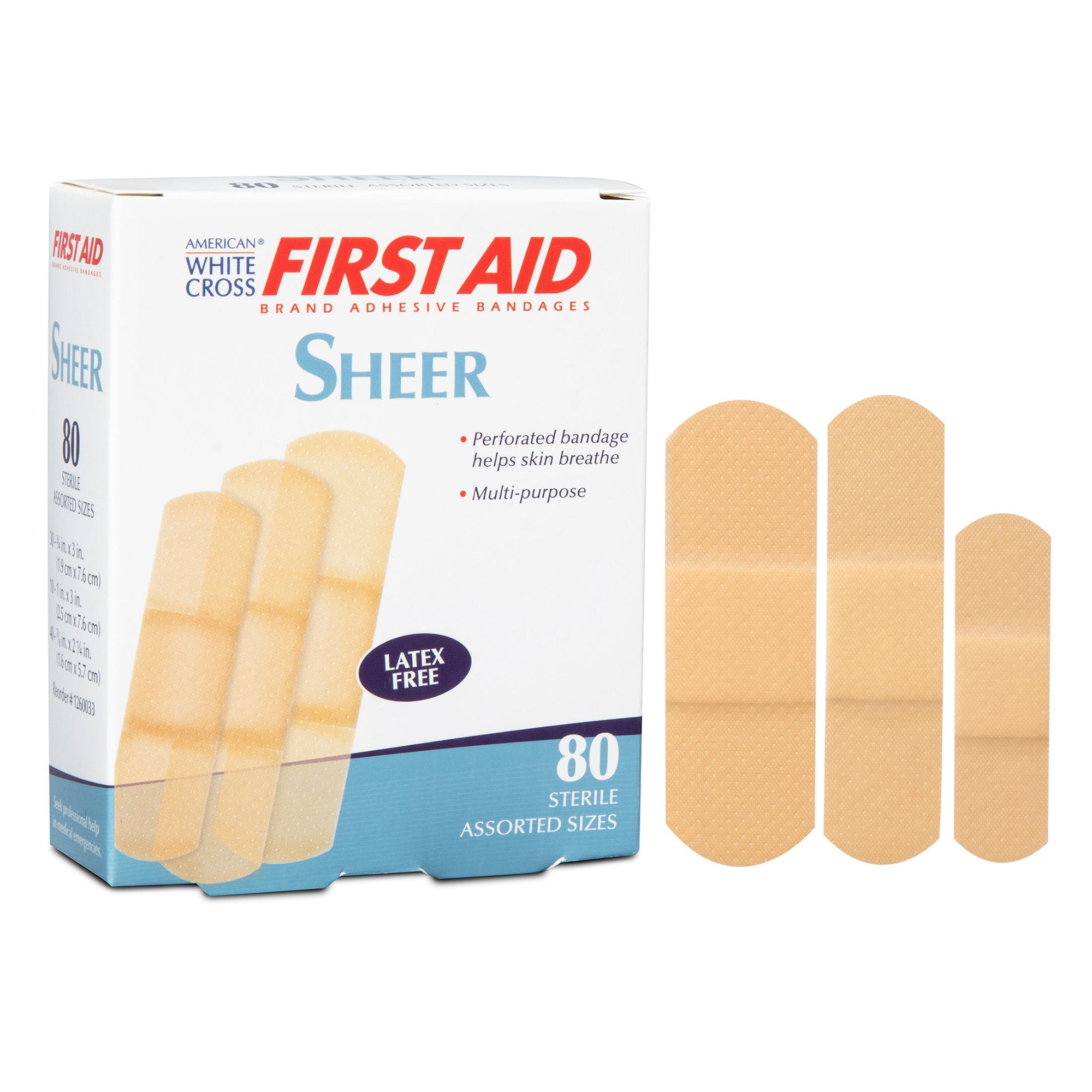 Adhesive Strip American White Cross® First Aid Plastic Sheer 1 X 3 Inch / 3/4 X 3 Inch / 5/8 X 2-1/4 Inch Sterile