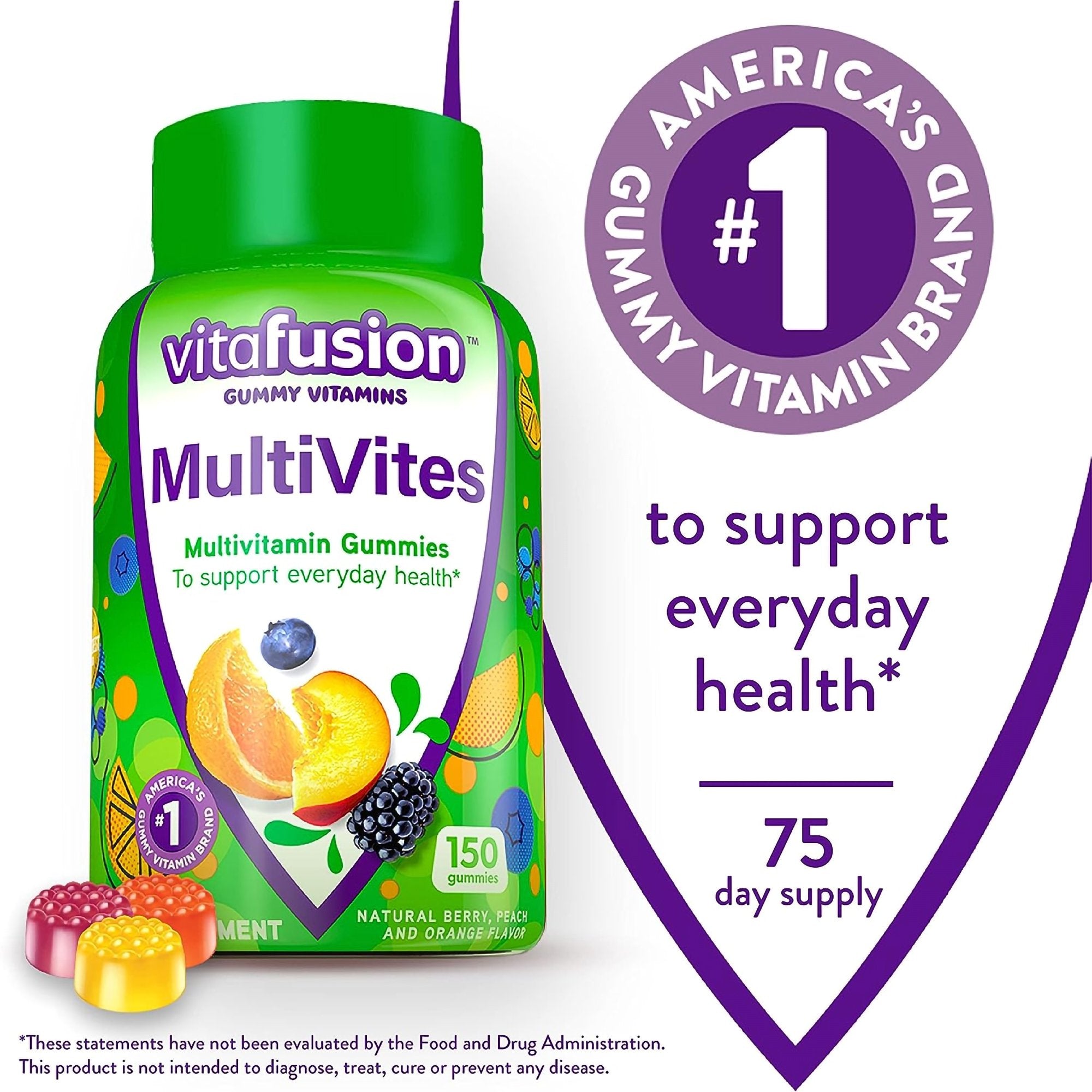 Multivitamin Supplement Vitafusion® MultiVites® Vitamin A / Ascorbic Acid / Vitamin D 2,500 IU - 800 IU - 20 mg Strength Gummy 150 per Bottle Assorted Fruit Flavor - image 3
