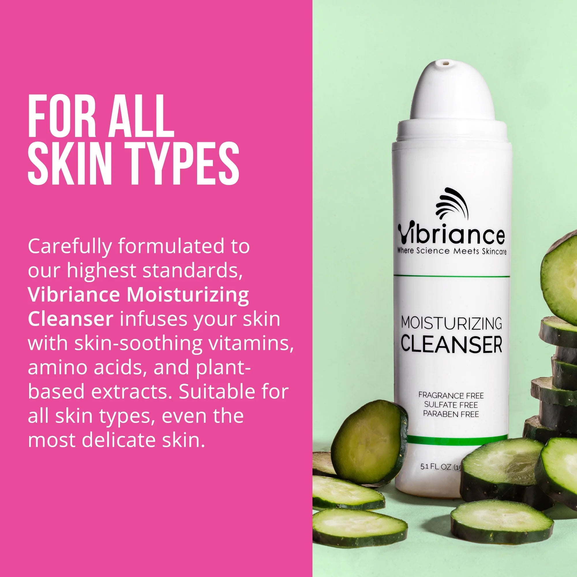 Vibriance Ultra-Gentle Face Moisturizing and Refreshing Cleanser, Impurity and Makeup Remover | Sulfate-Free, Paraben-Free | 5.1 Fl Oz (150 Ml)