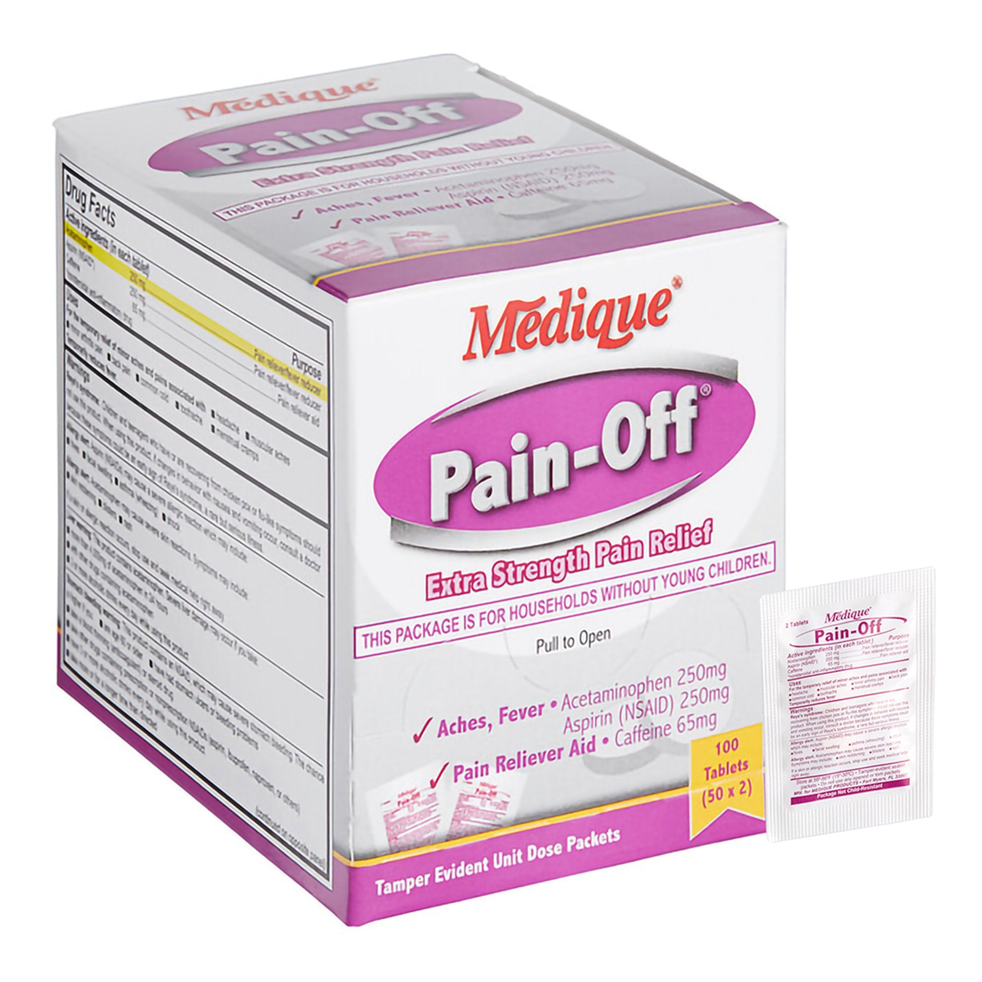 Pain Relief Pain-Off® 250 mg - 250 mg - 65 mg Strength Acetaminophen / Aspirin / Caffeine Tablet 100 per Box