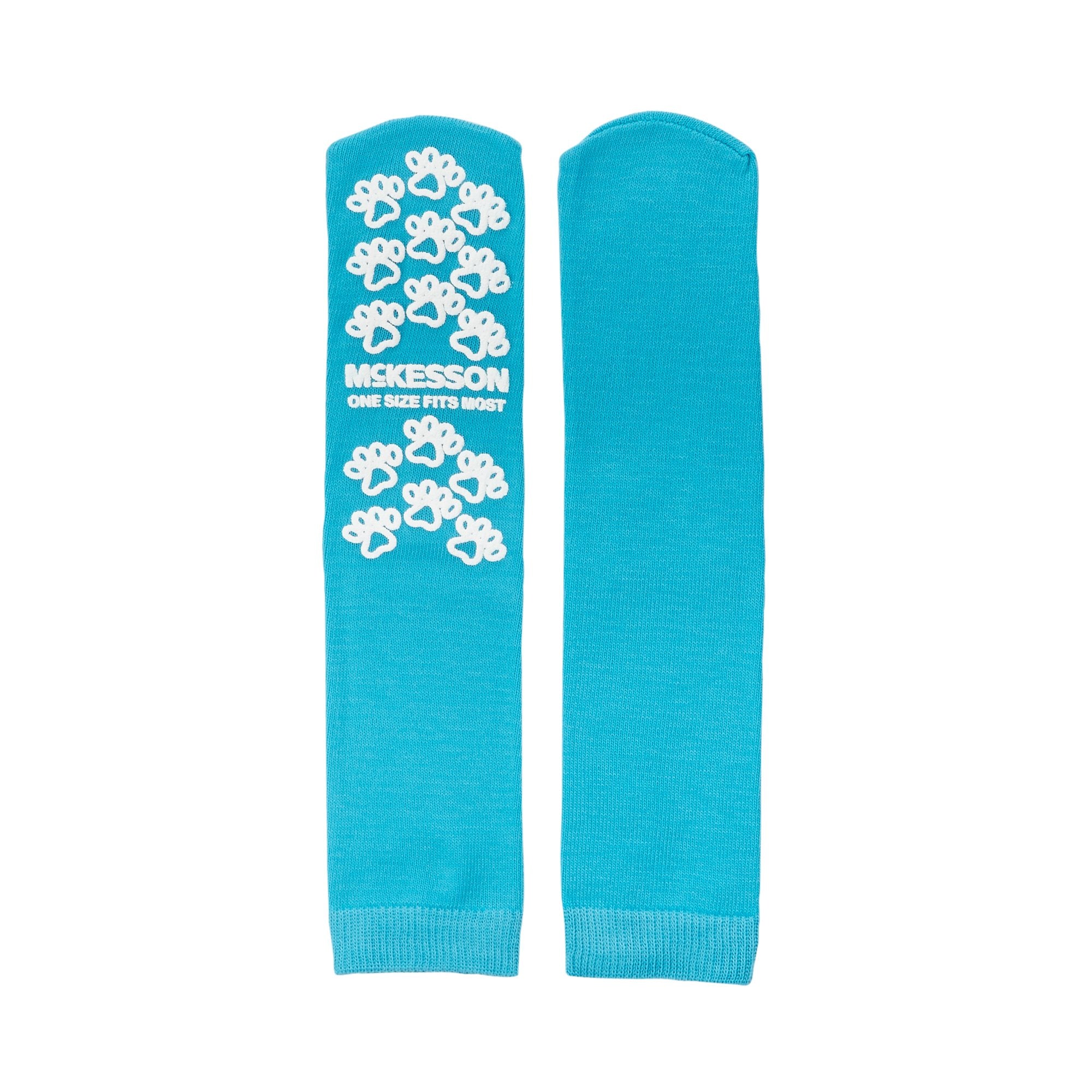 Slipper Socks McKesson Paw Prints® Unisex Adult One Size Fits Most Single Tread Single Patient Use Teal
