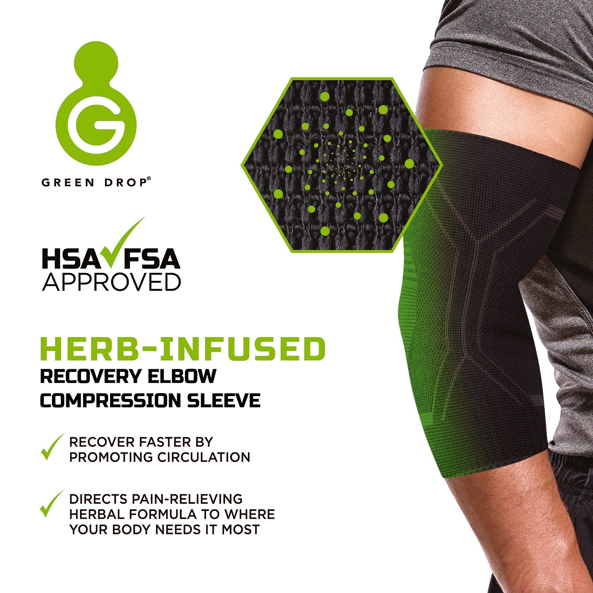 Elbow Support Green Drop™ Small / Medium Pull-On Sleeve Left or Right Elbow 8 to 12 Inch Elbow Circumference Black - image 8