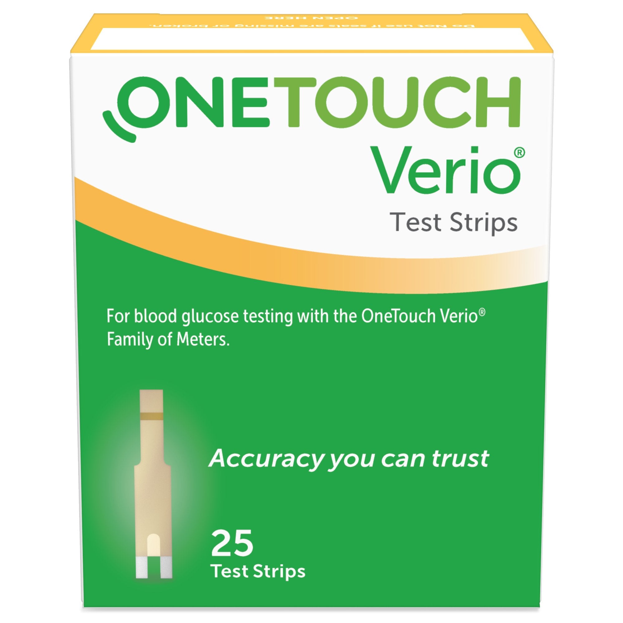 Blood Glucose Test Strips OneTouch® Verio® 25 Strips per Pack For OneTouch® Verio® Family of Meters