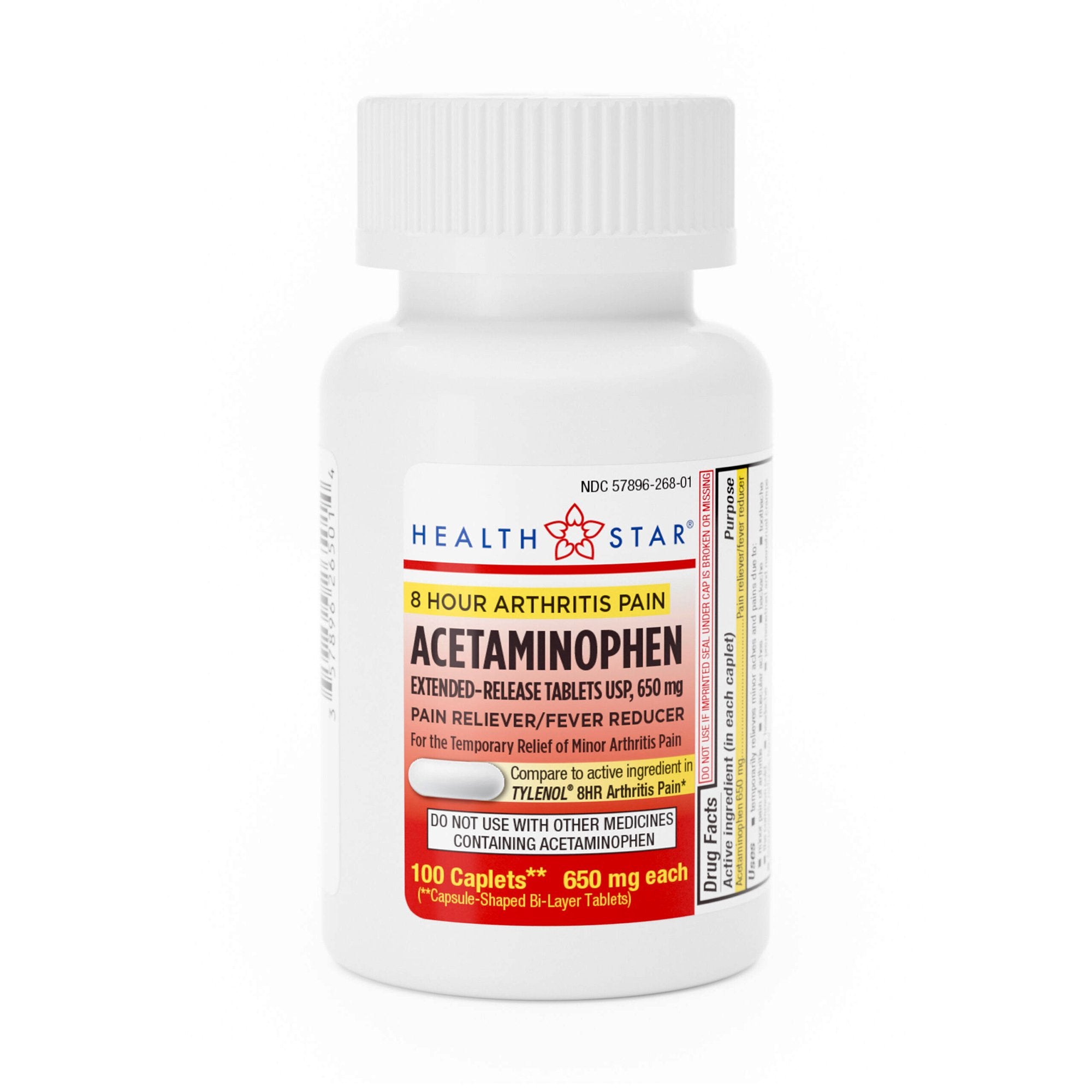 Pain Relief HEALTH STAR® 650 mg Strength Acetaminophen Tablet 100 per Bottle