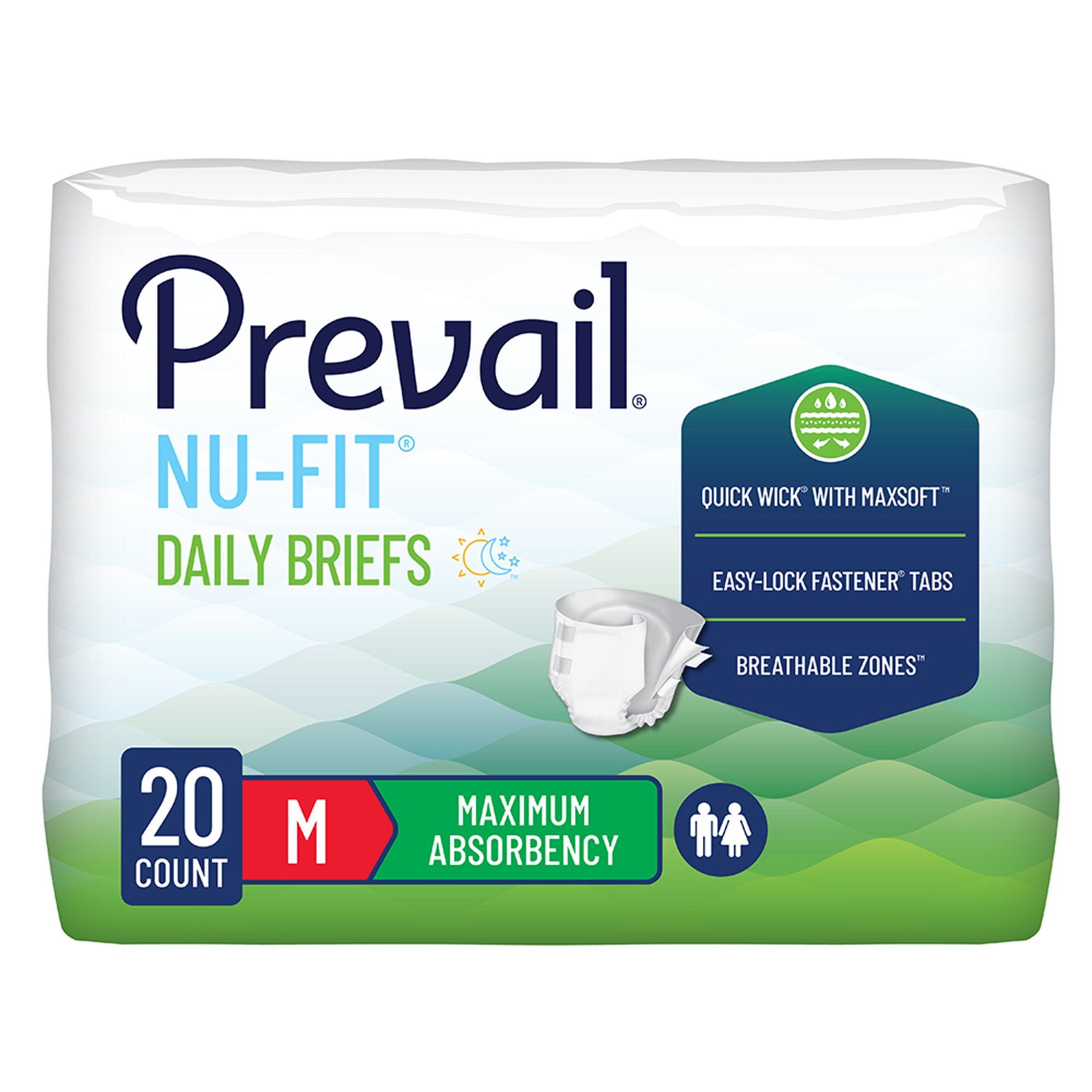 Incontinence Brief Prevail® Nu-Fit® Adult Medium Unisex Disposable Heavy Absorbency