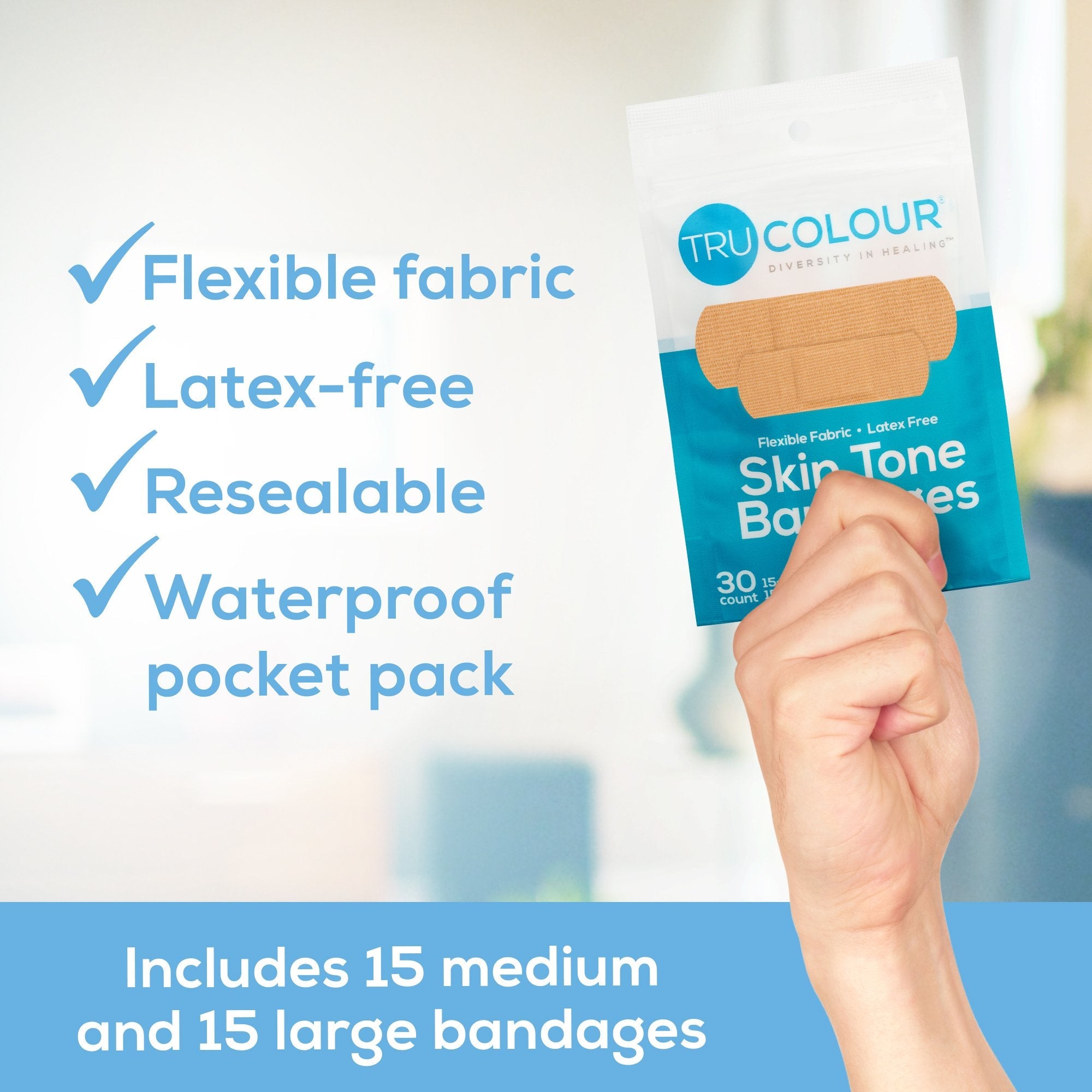 Tru-Colour Skin Tone Adhesive Bandages for Fair Skin Tone Shades (30 Units)