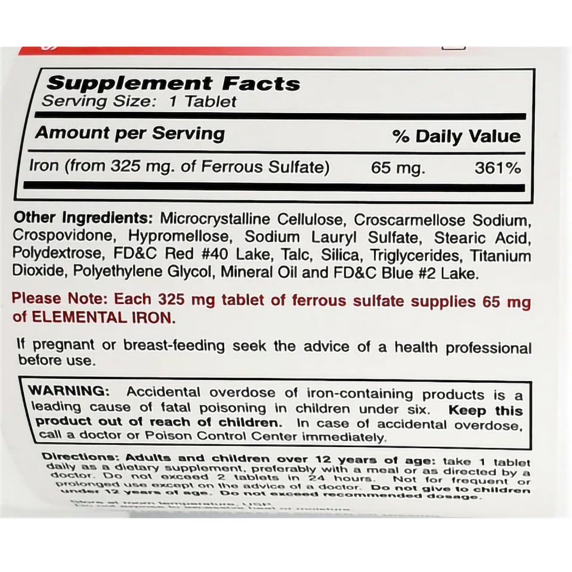 Mineral Supplement Iron 325 mg Strength Tablet 1,000 per Bottle - image 2