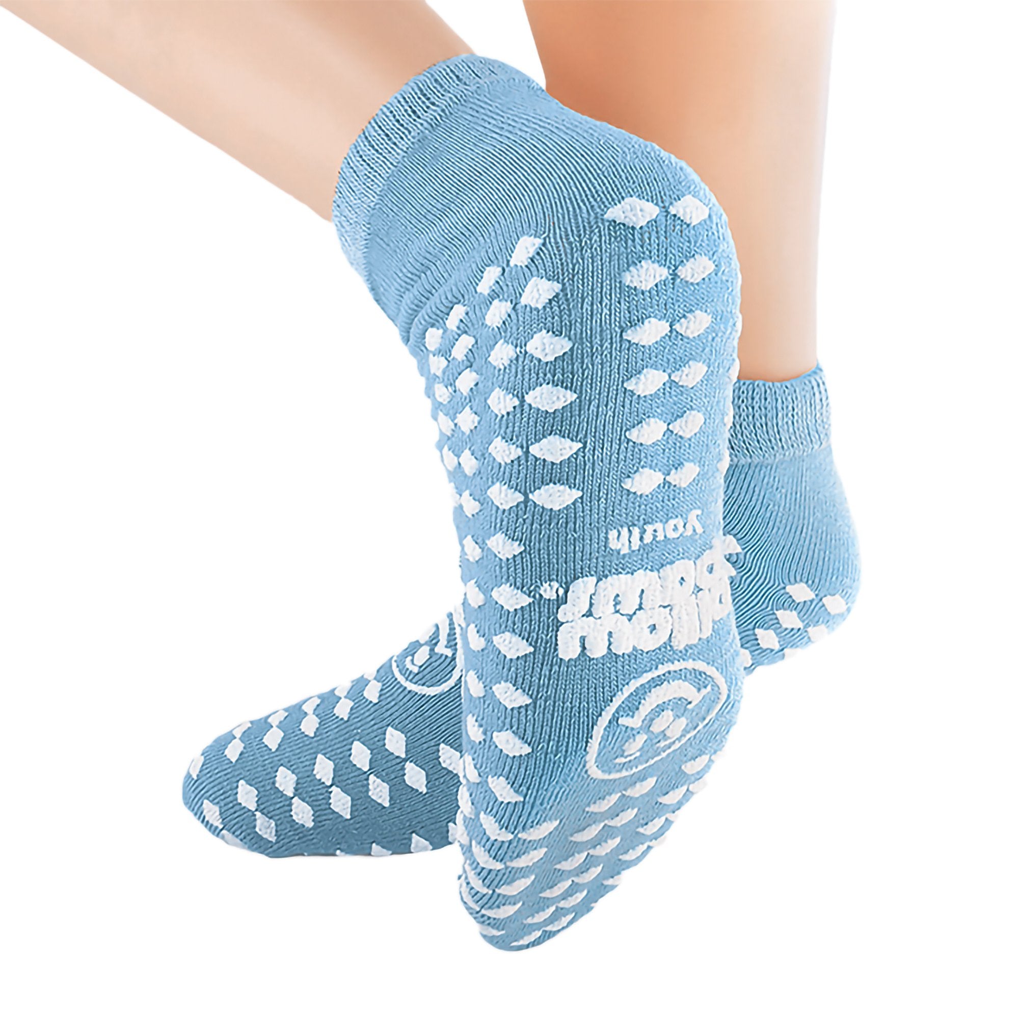 Slipper Socks Pillow Paws® 360° Imprint Unisex Child All Around Tread Single Patient Use Light Blue