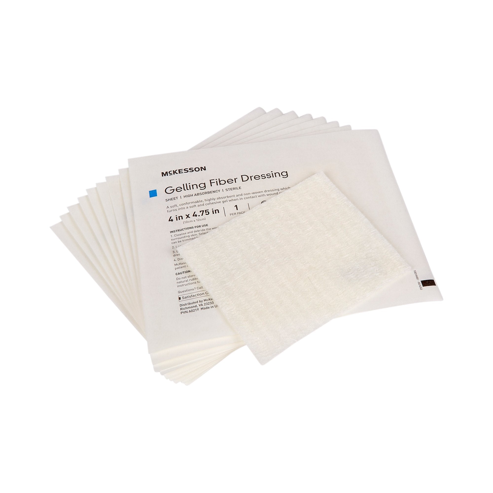 McKesson Absorbent Gelling Fiber Dressing, 4 x 4-3/4 Inch (10 Units)