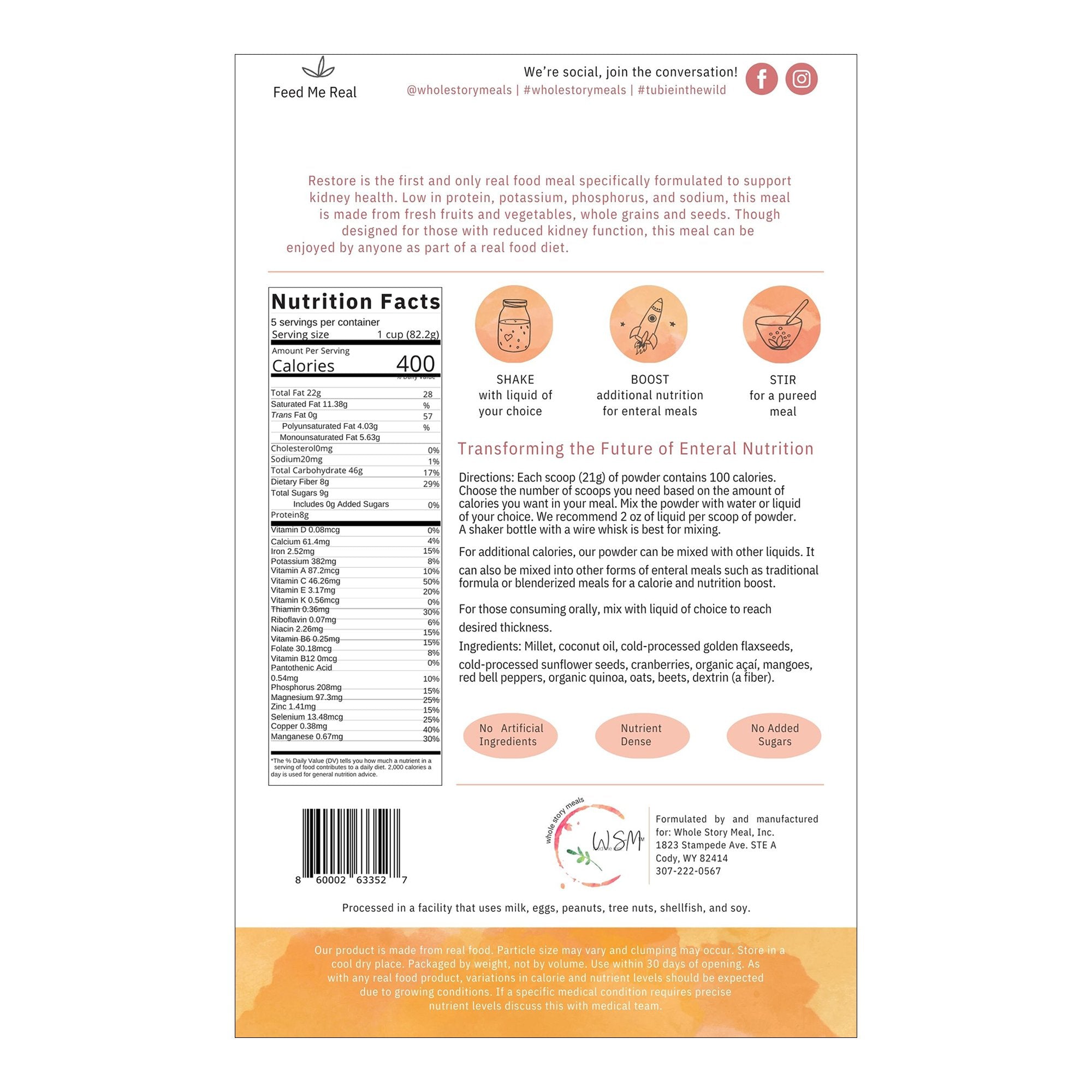 Oral Supplement Restore Renal Support Unflavored Powder 16 oz. Pouch - image 2