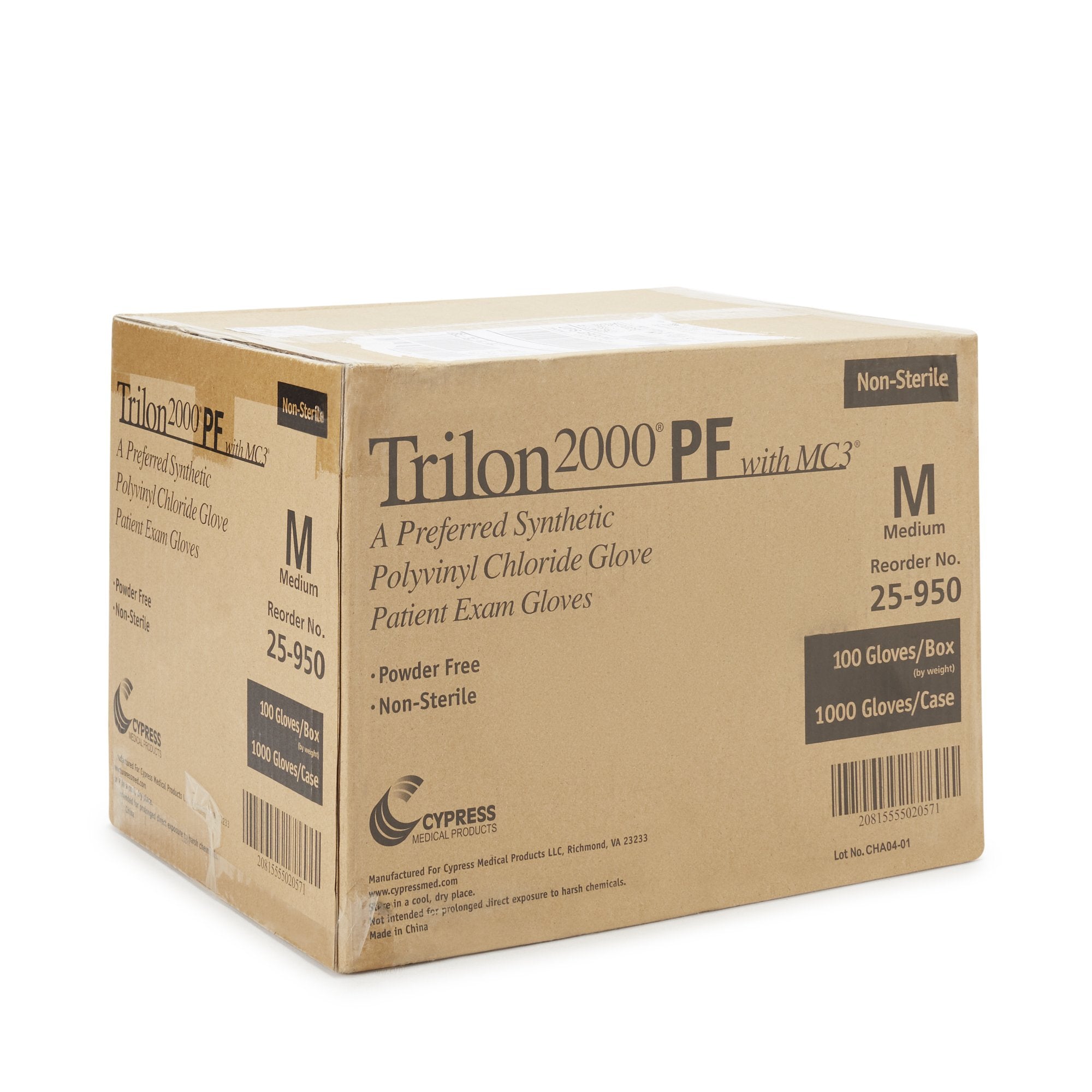 Trilon 2000® PF with MC3® Stretch Vinyl Standard Cuff Length Exam Glove, Medium, Ivory (100 Units)